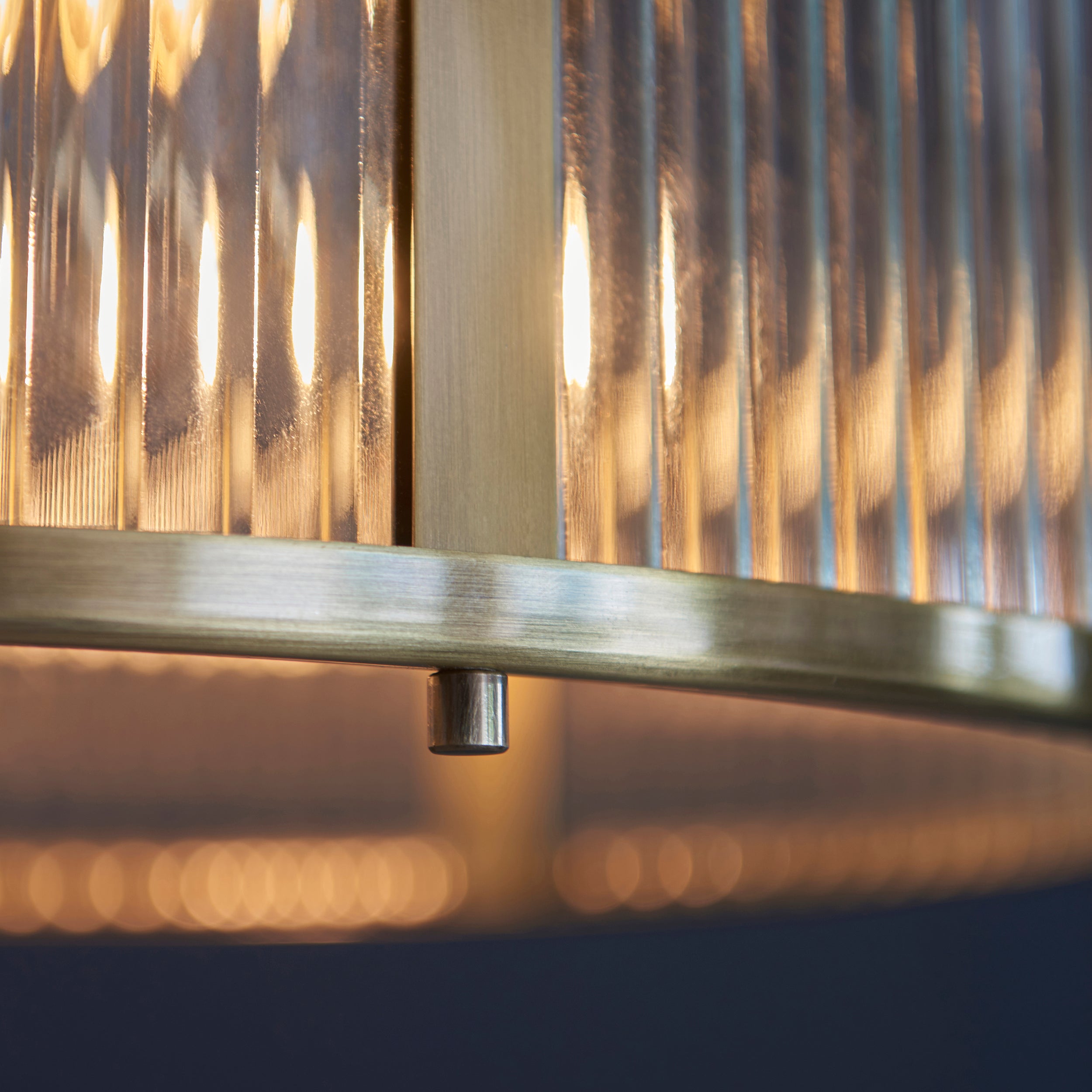 Endon Ridgeton 3 Light Pendant - Antique Brass Plate & Clear Ribbed Glass
