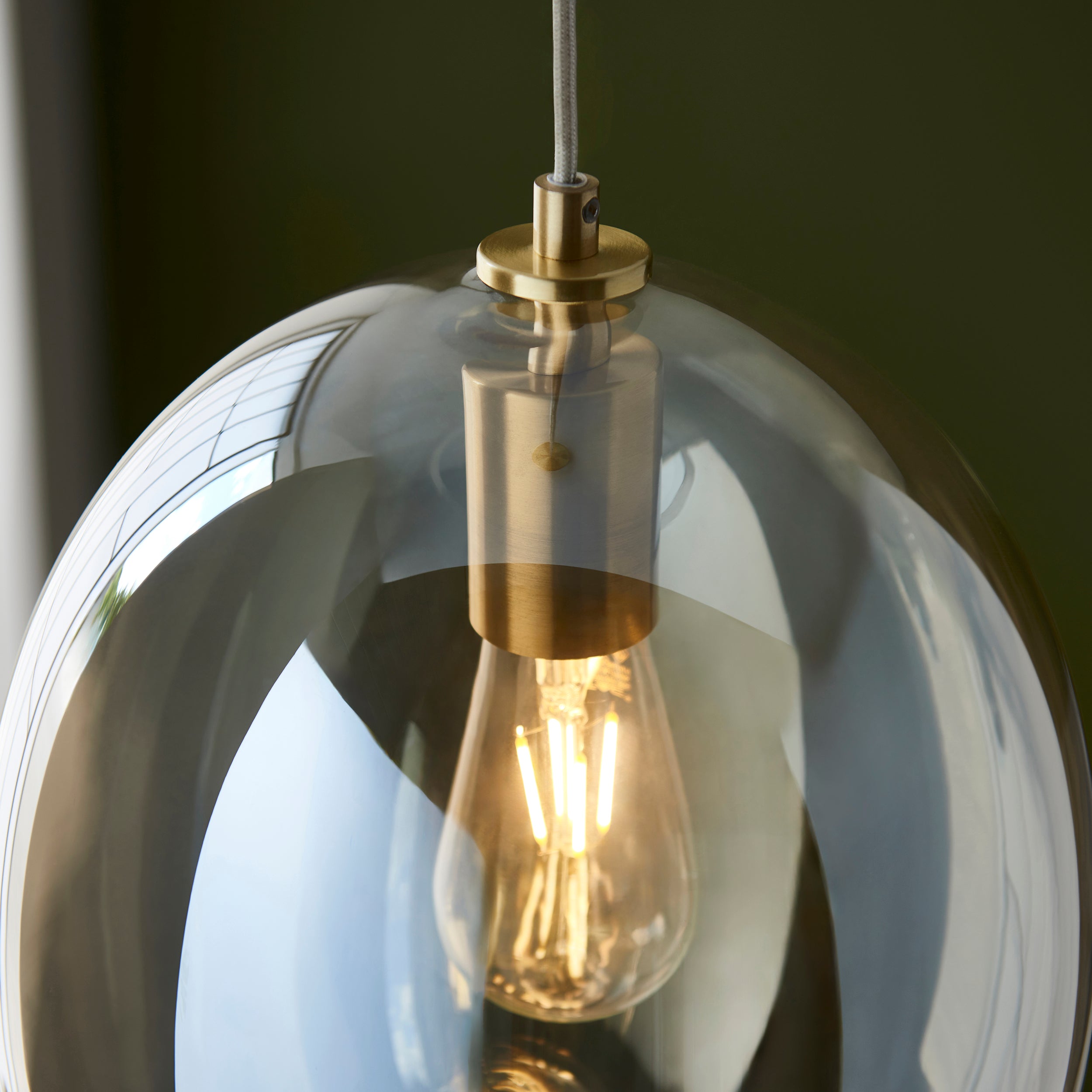 Endon Kelda Oval Single Pendant - Satin Brass Plate & Champagne Lustre Glass