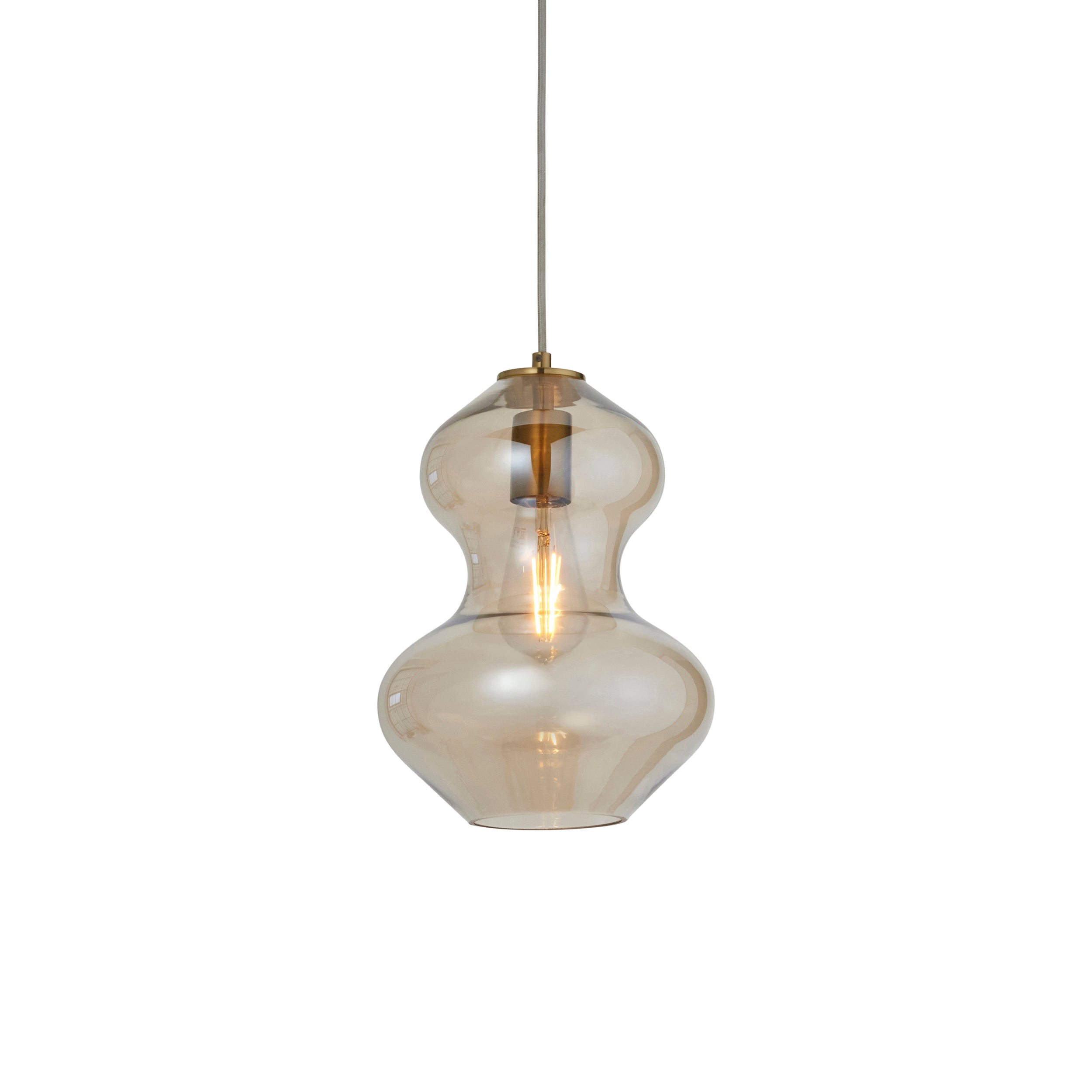 Endon Kelda Shaped Single Pendant - Satin Brass Plate & Champagne Lustre Glass