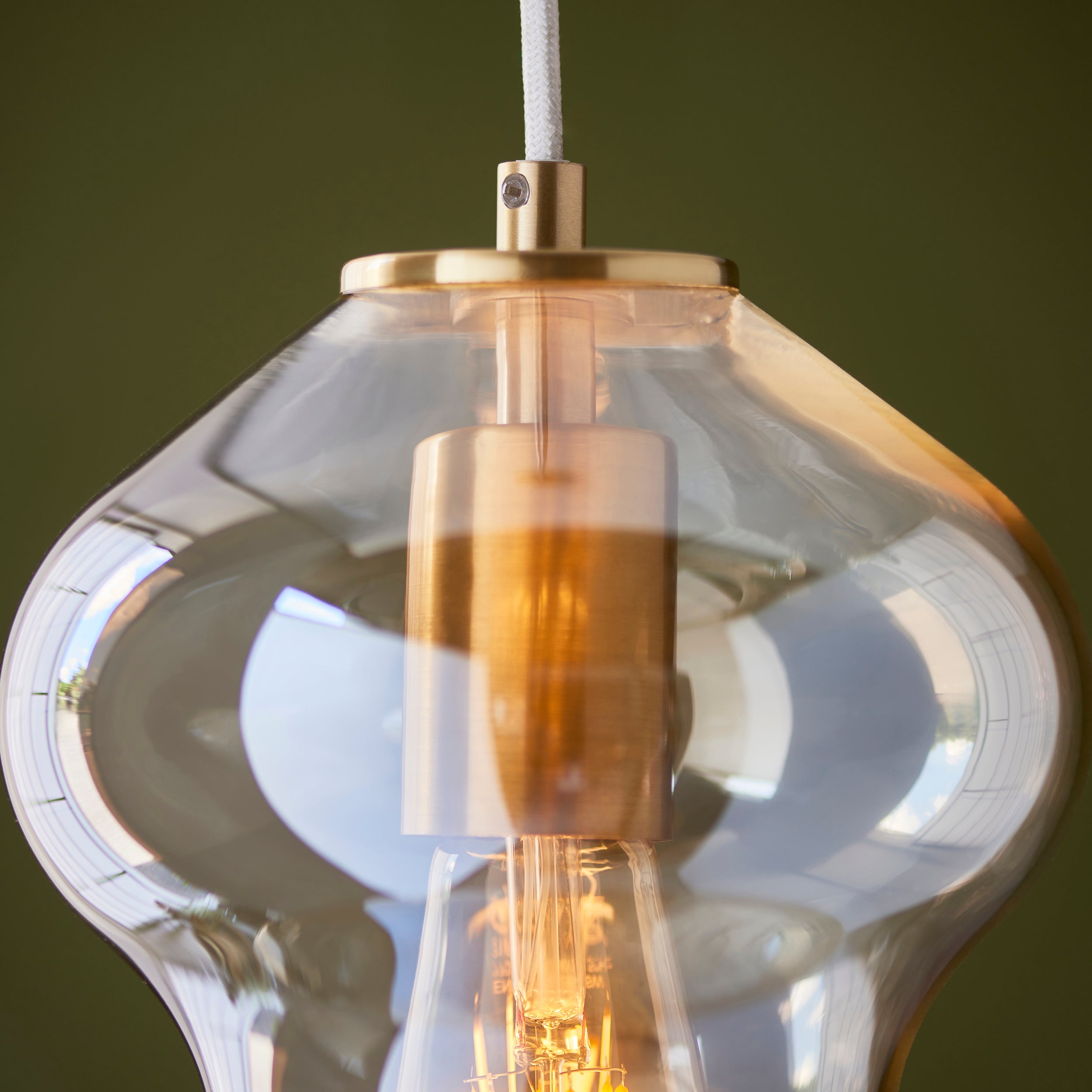 Endon Kelda Shaped Single Pendant - Satin Brass Plate & Champagne Lustre Glass