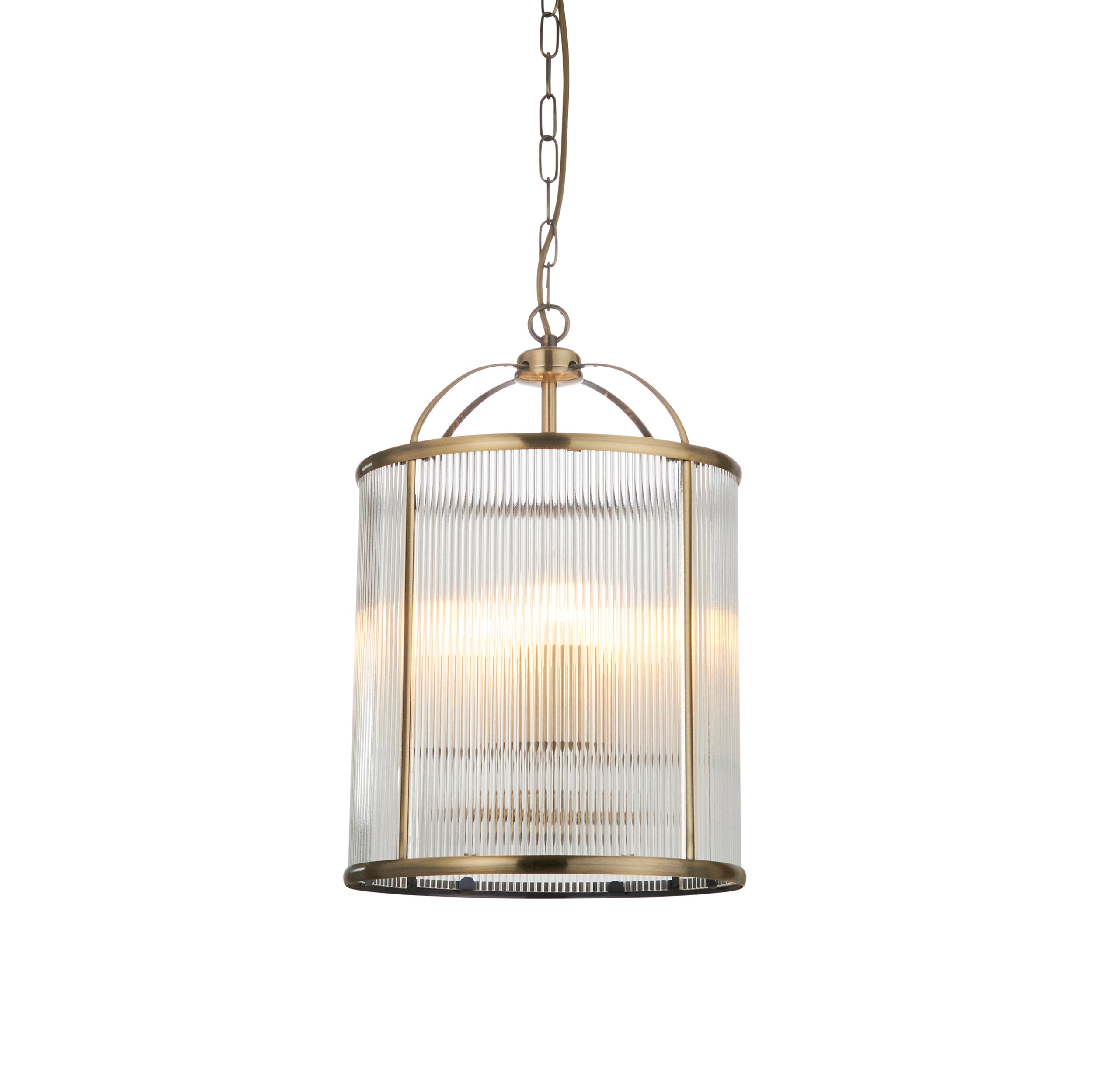 Endon Lambeth Ribbed 4 Light Pendant - Antique Brass Plate & Clear Ribbed Glass