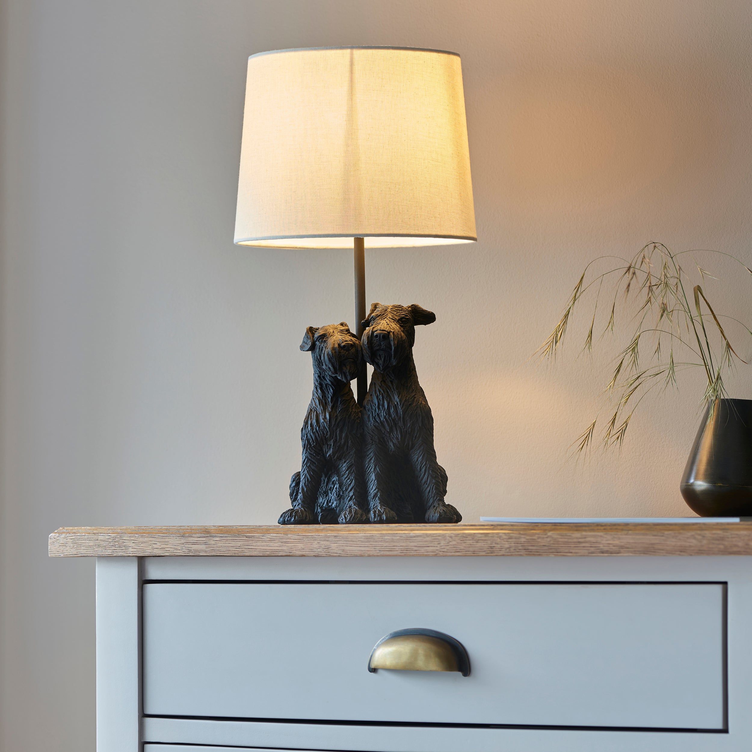 Endon Westie Single Table Light - Matt Black & Natural Linen