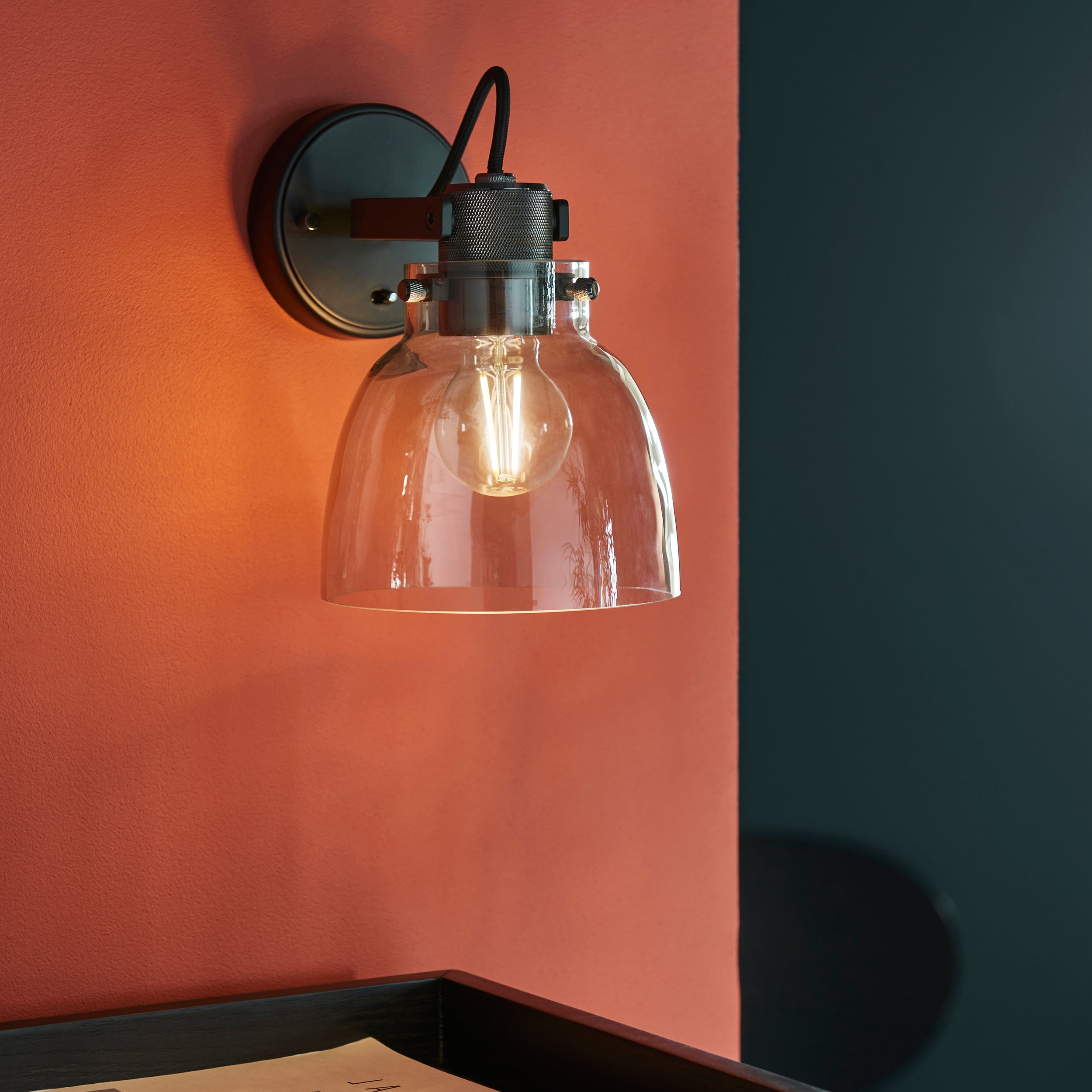 Endon Pitch 1 Light Wall Fitting - Black Chrome & Tinted Glass