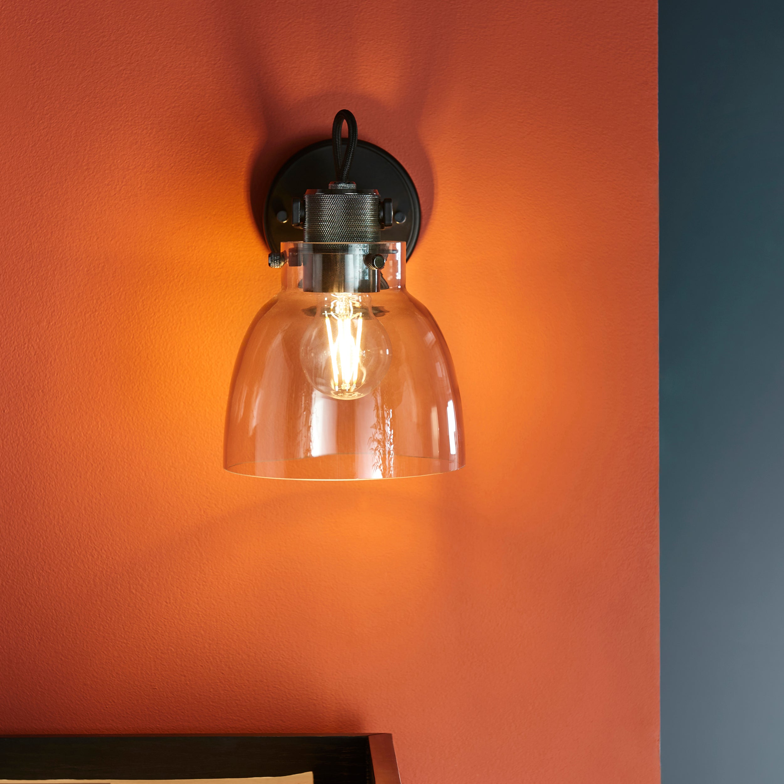 Endon Pitch 1 Light Wall Fitting - Black Chrome & Tinted Glass