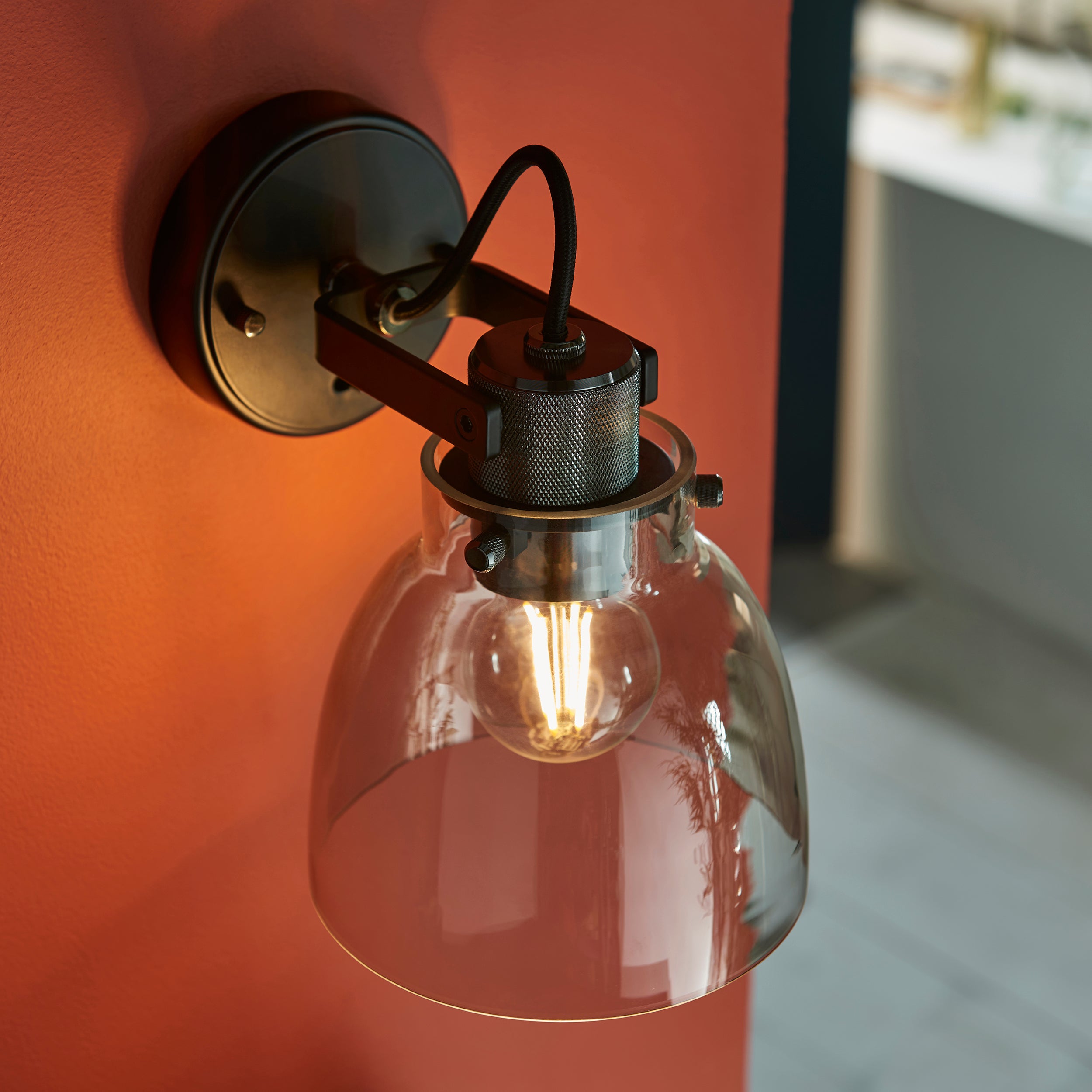 Endon Pitch 1 Light Wall Fitting - Black Chrome & Tinted Glass
