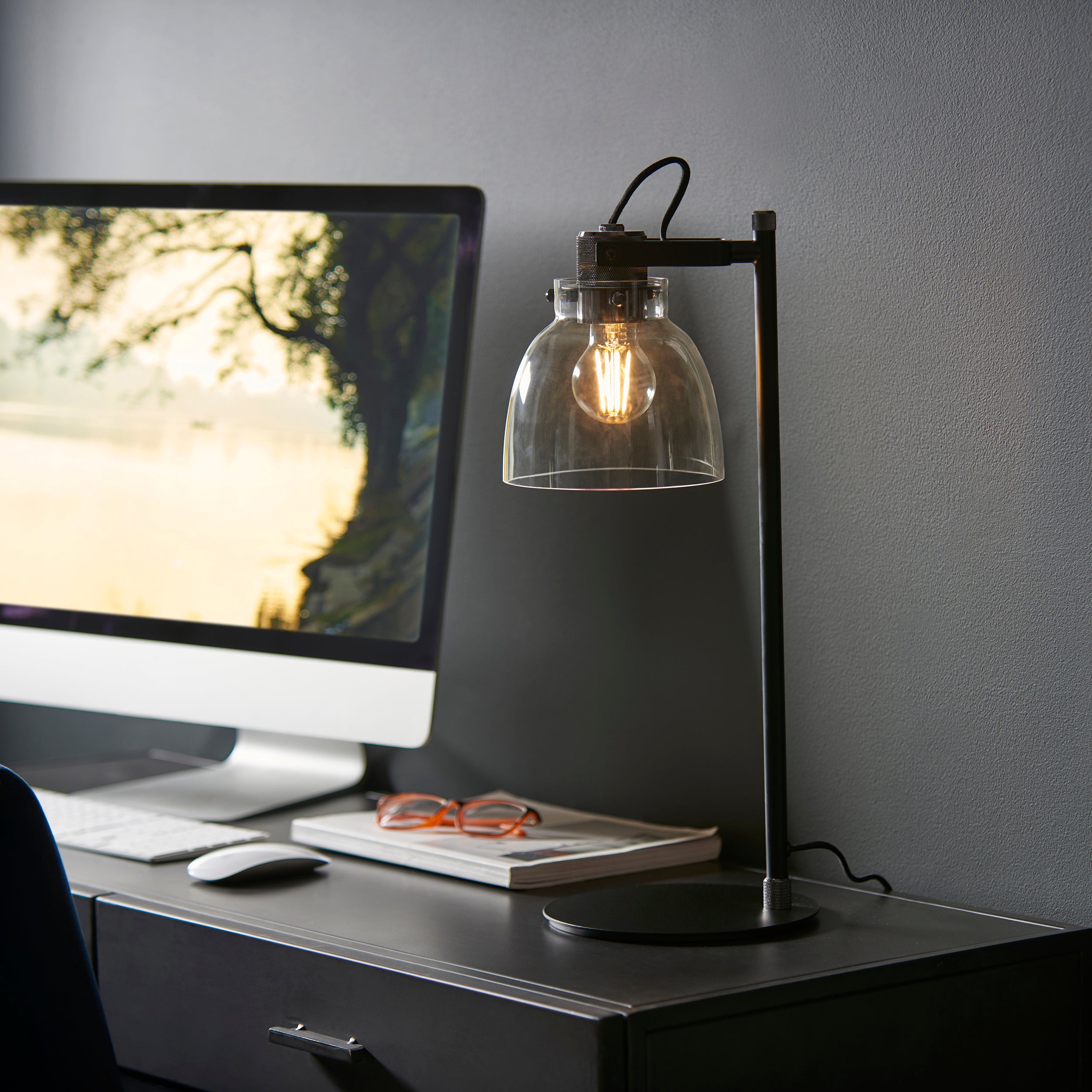 Endon Pitch 1 Light Table Lamp - Black Chrome & Tinted Glass