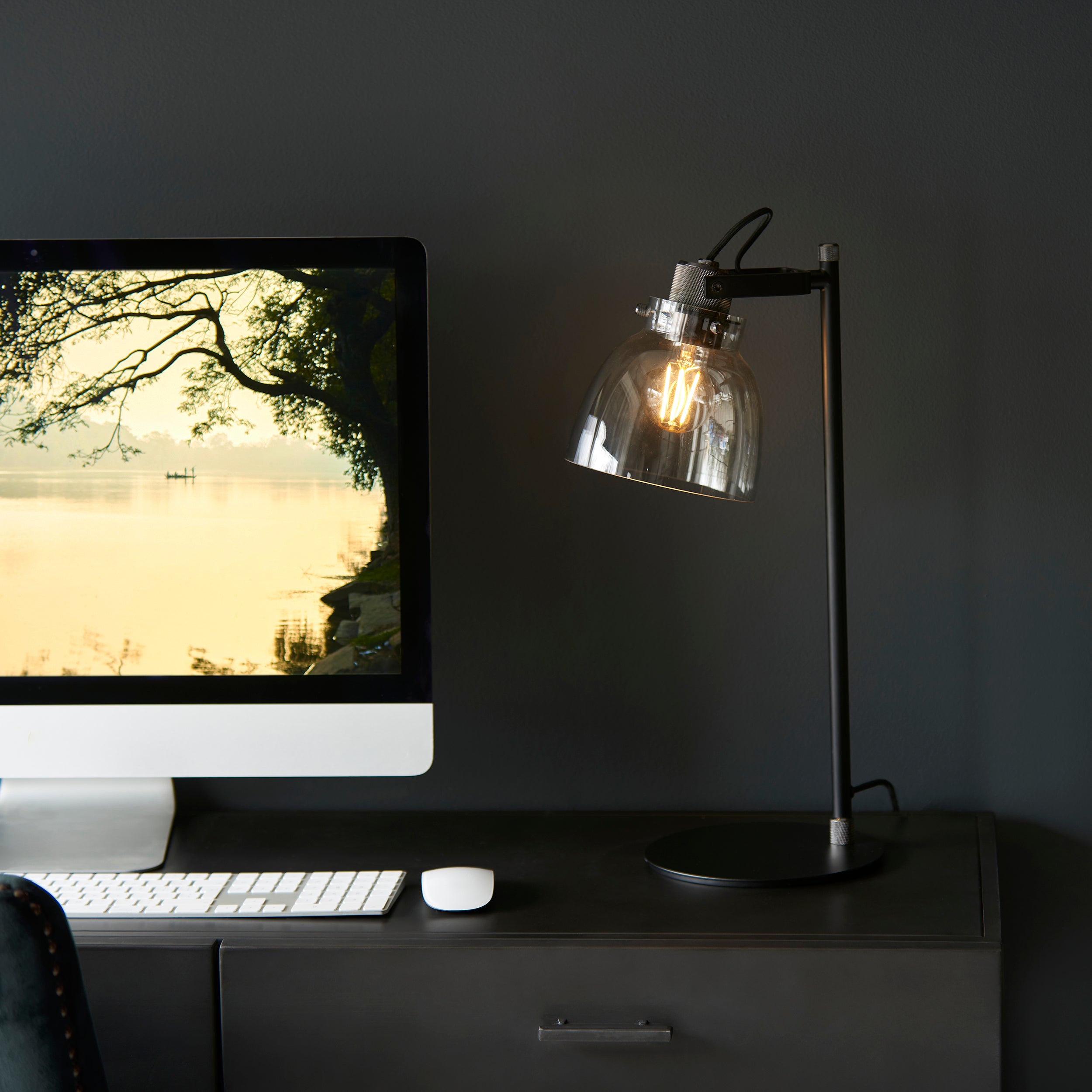 Endon Pitch 1 Light Table Lamp - Black Chrome & Tinted Glass