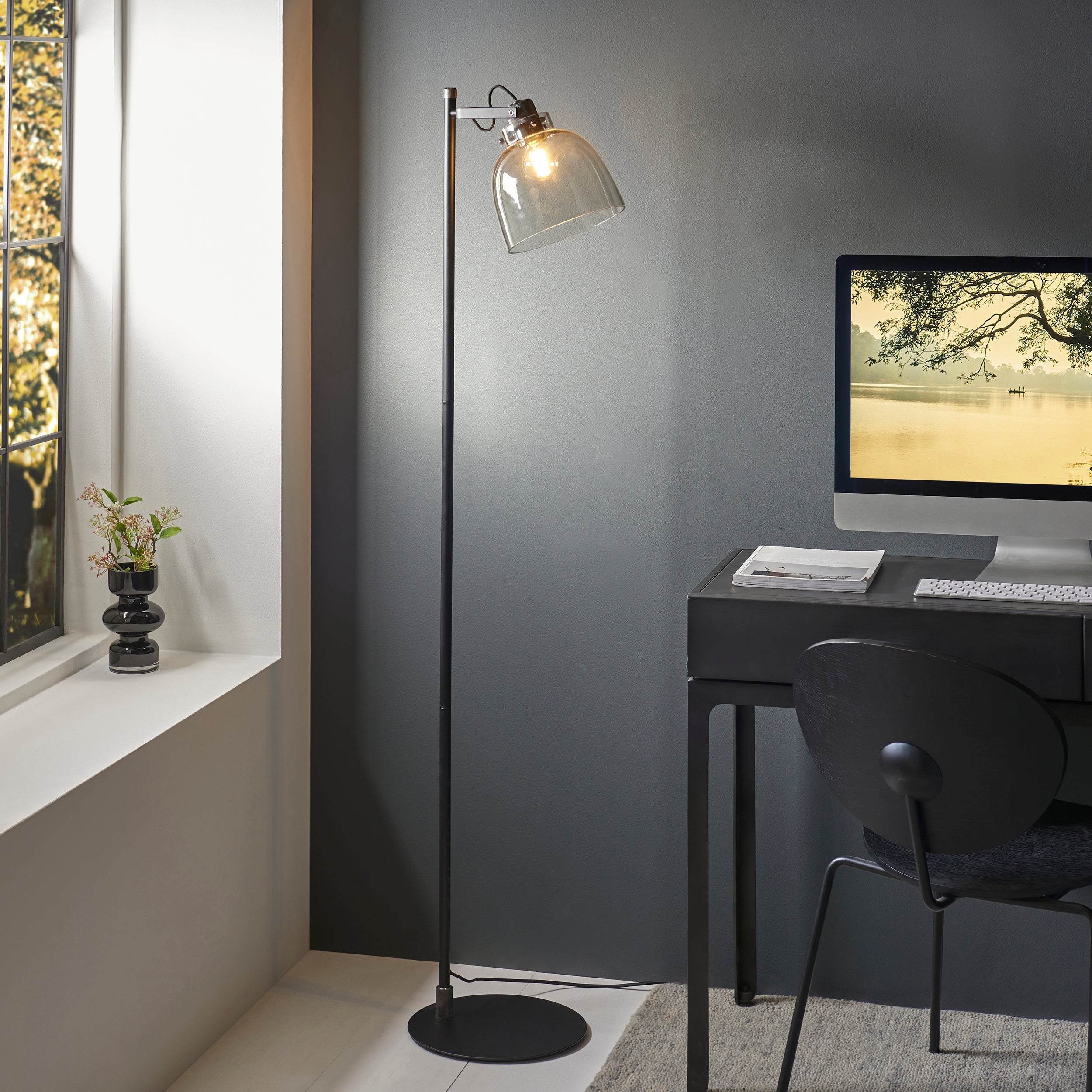 Endon Pitch 1 Light Floor Lamp - Black Chrome & Tinted Glass