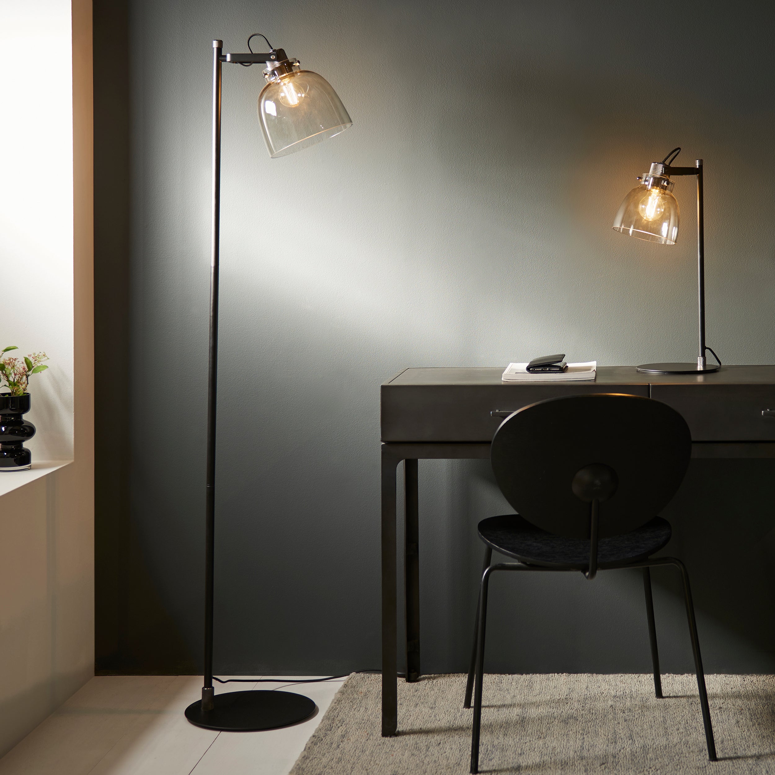 Endon Pitch 1 Light Floor Lamp - Black Chrome & Tinted Glass