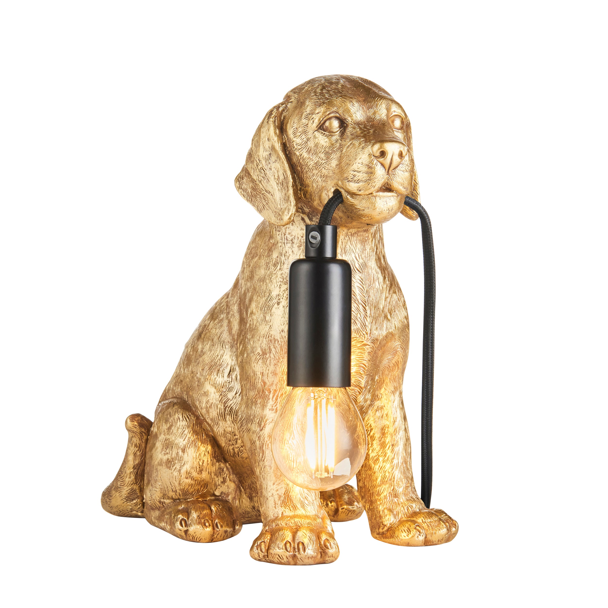 Endon Labrador Puppy 1 Light Table Lamp - Vintage Gold & Matt Black