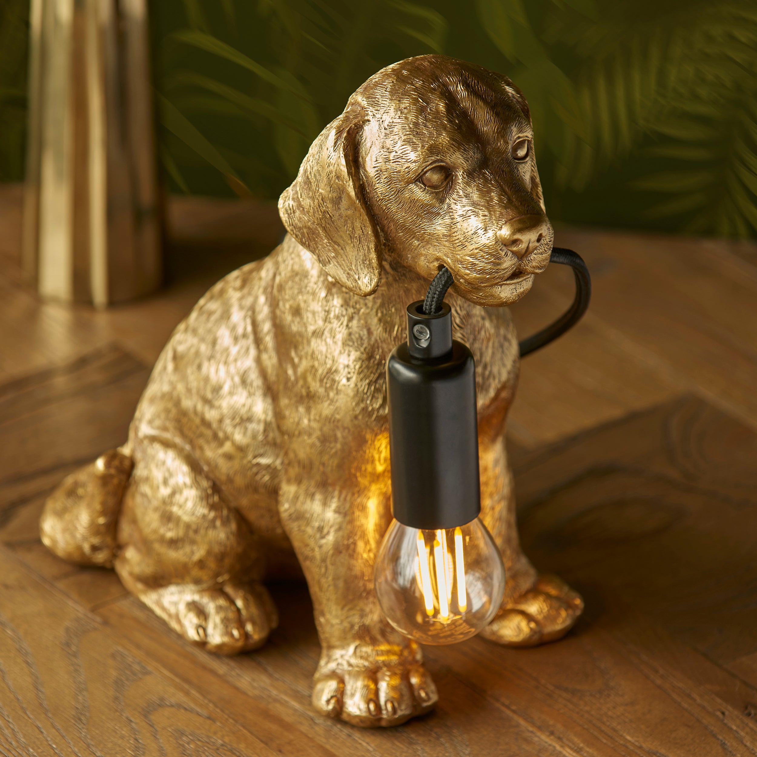 Endon Labrador Puppy 1 Light Table Lamp - Vintage Gold & Matt Black