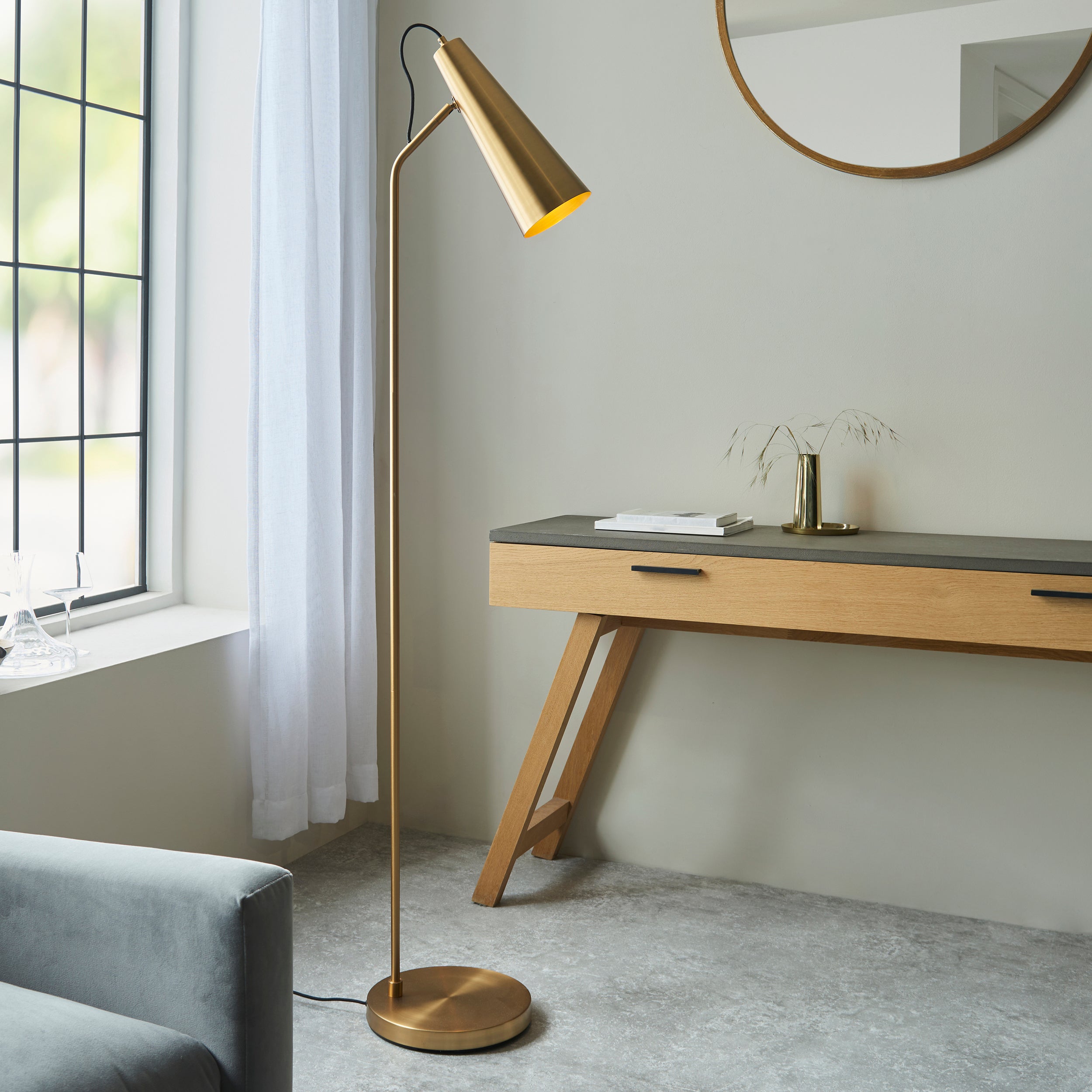 Endon Karna New Single Floor Light - Warm Antique Brass Plate