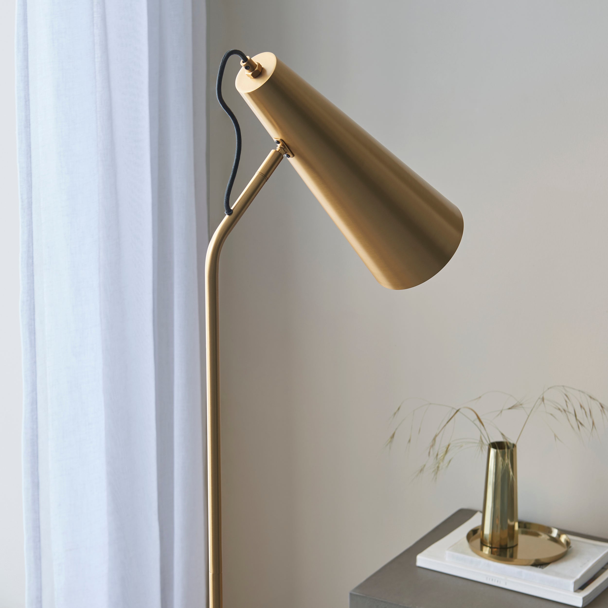 Endon Karna New Single Floor Light - Warm Antique Brass Plate