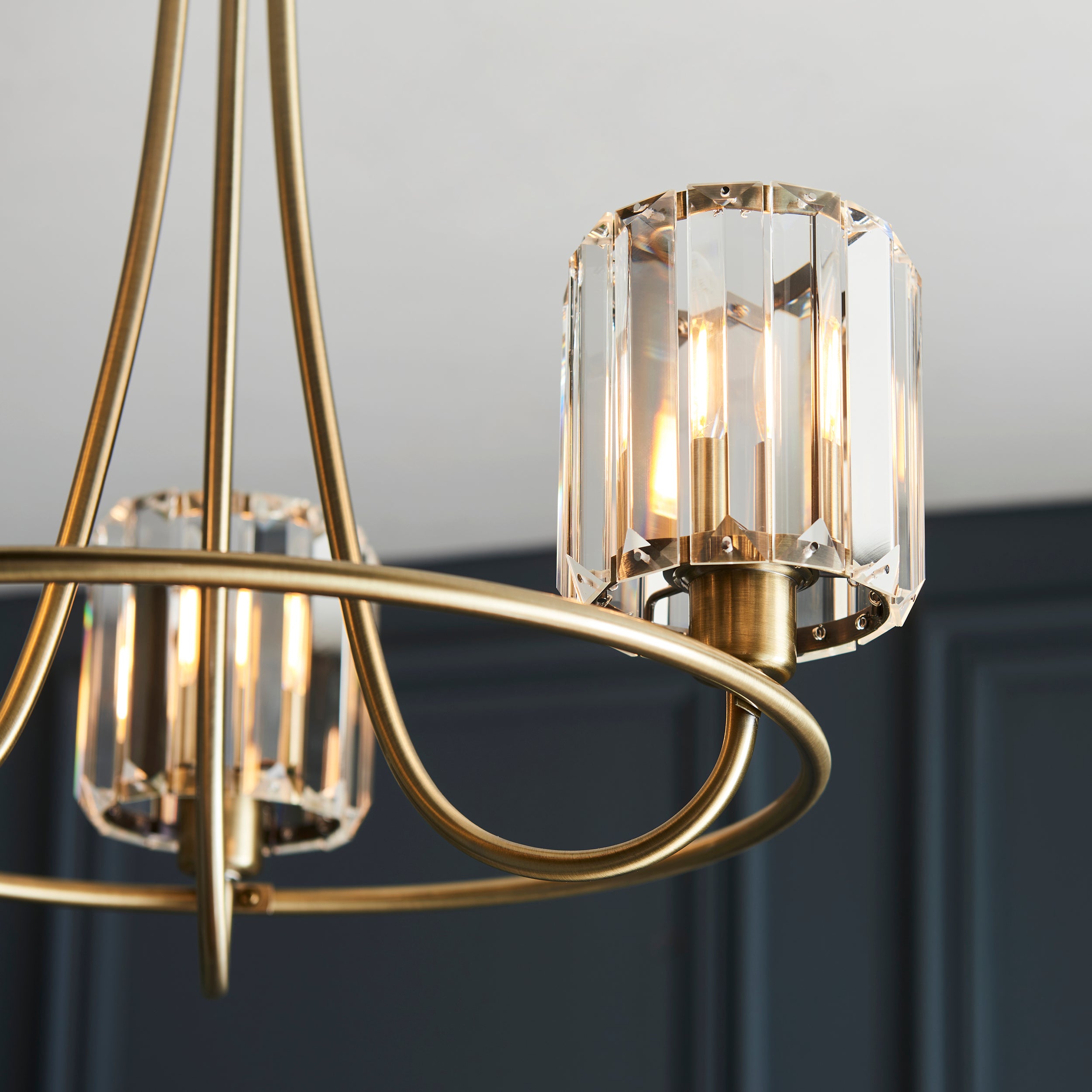 Endon Berenice 3 Light Semi-Flush Fitting - Antique Brass Plate & Clear Glass