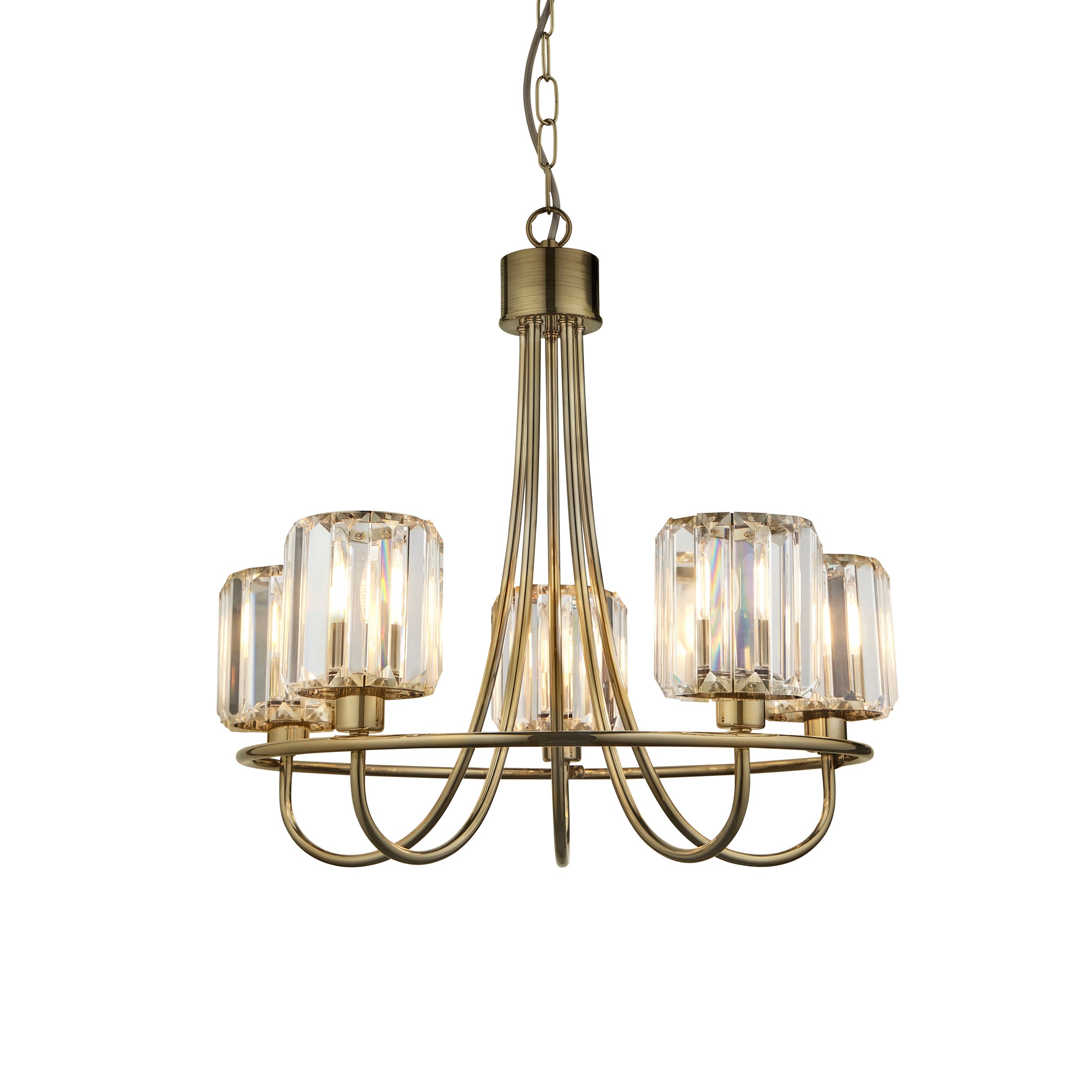 Endon Berenice 5 Light Pendant - Antique Brass Plate & Clear Glass