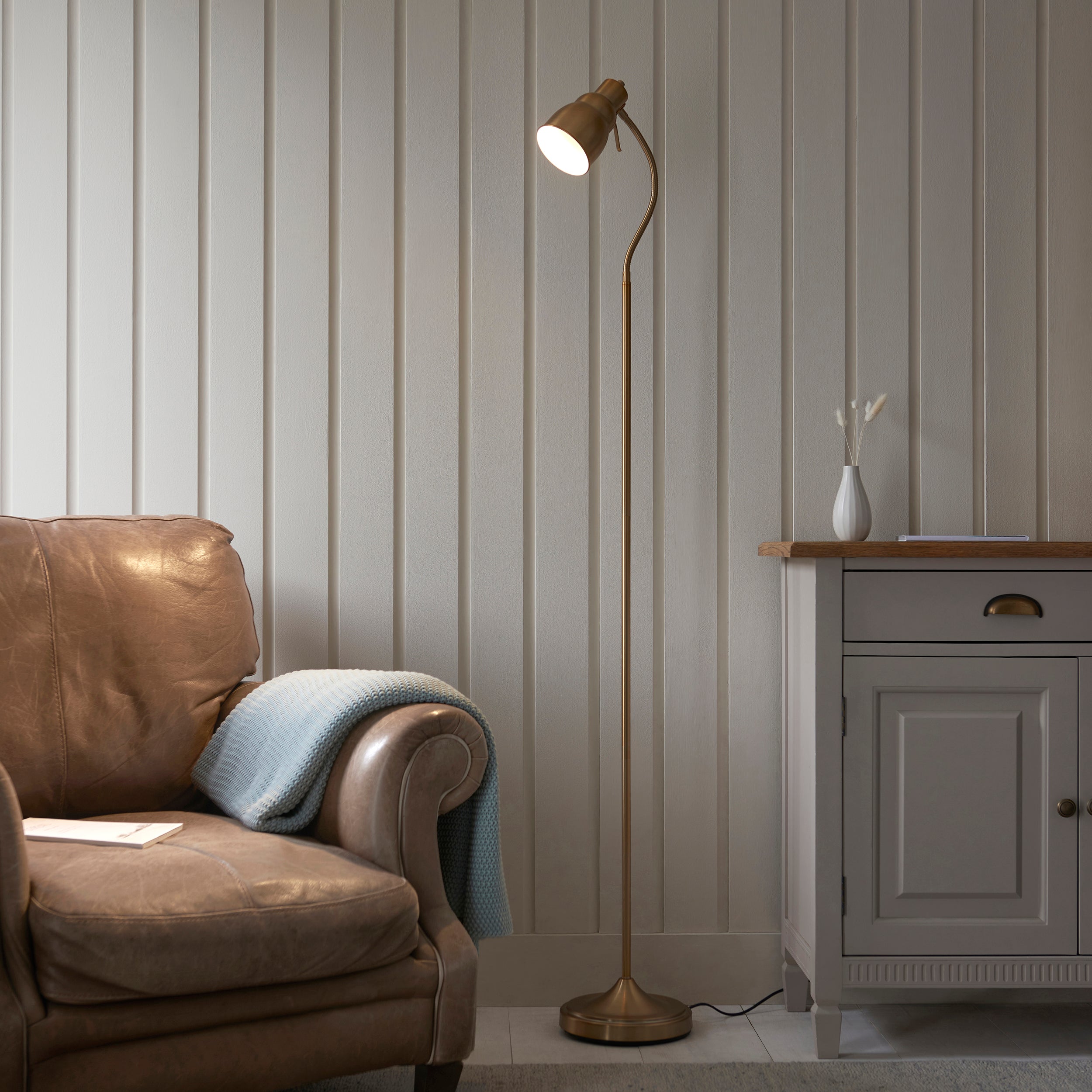 Endon Classic Flexi Single Light Floor - Brushed Aged Brass Plate
