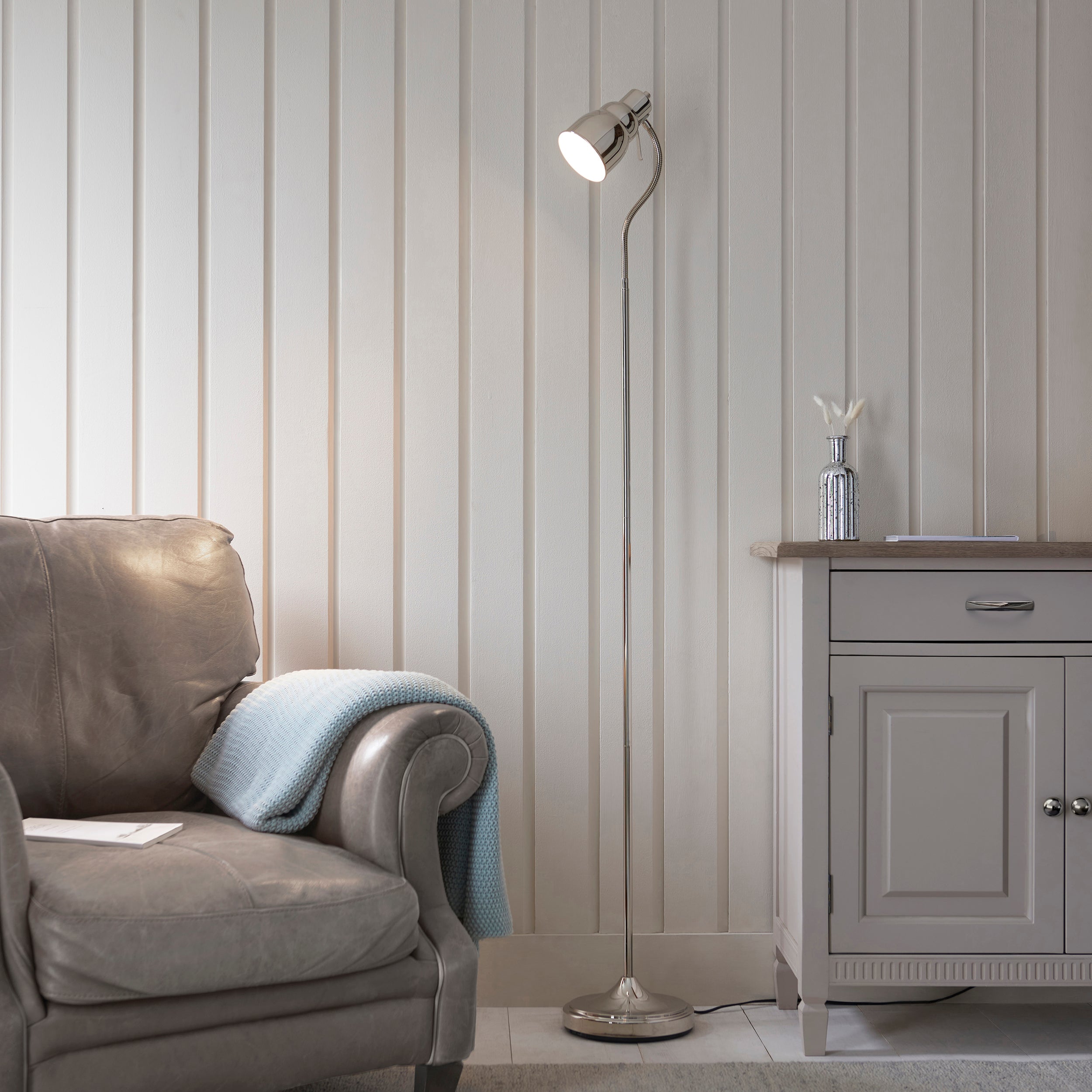 Endon Classic Flexi Single Light Floor - Bright Nickel Plate