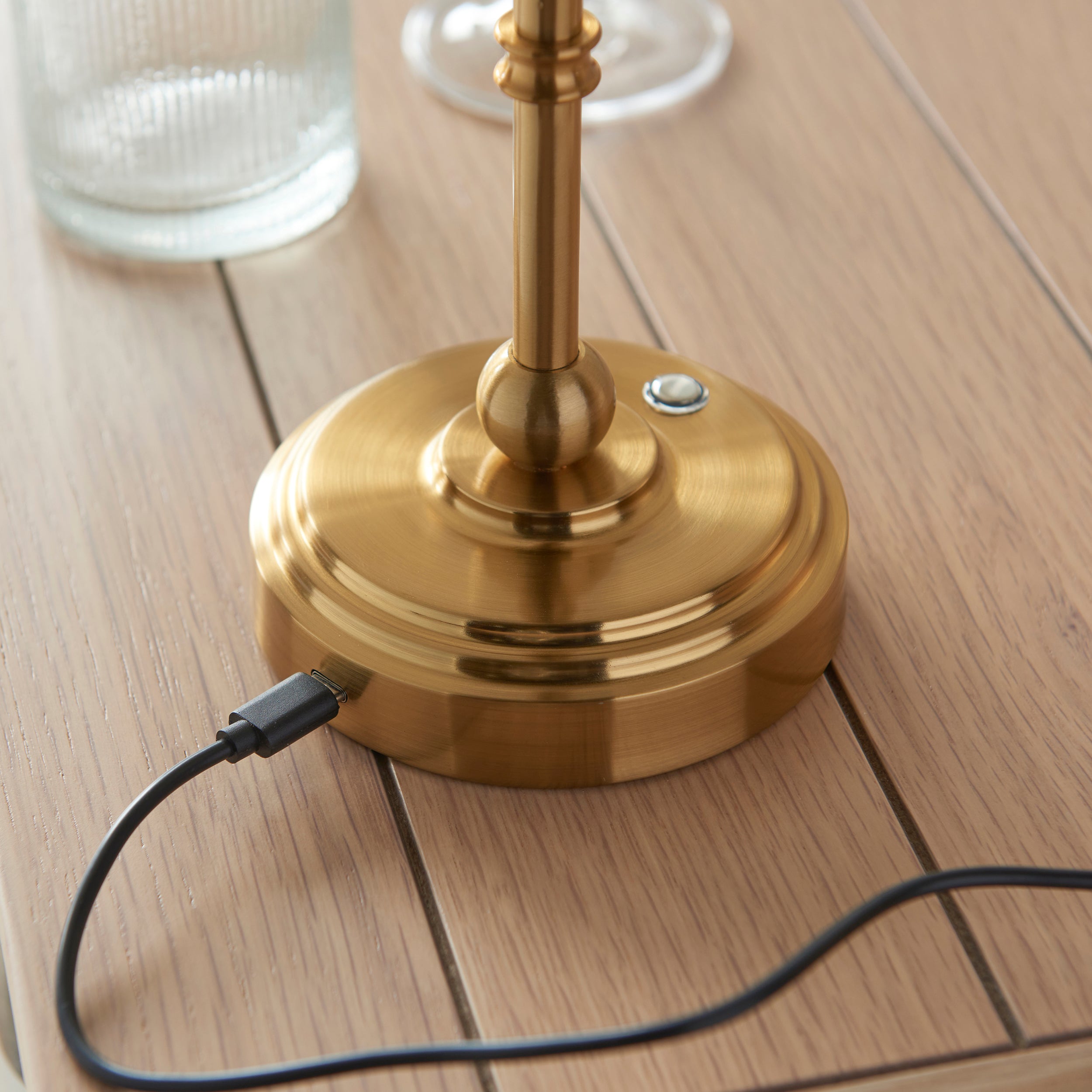 Endon Burley Rechargeable Table Lamp - Brushed Aged Brass Plate