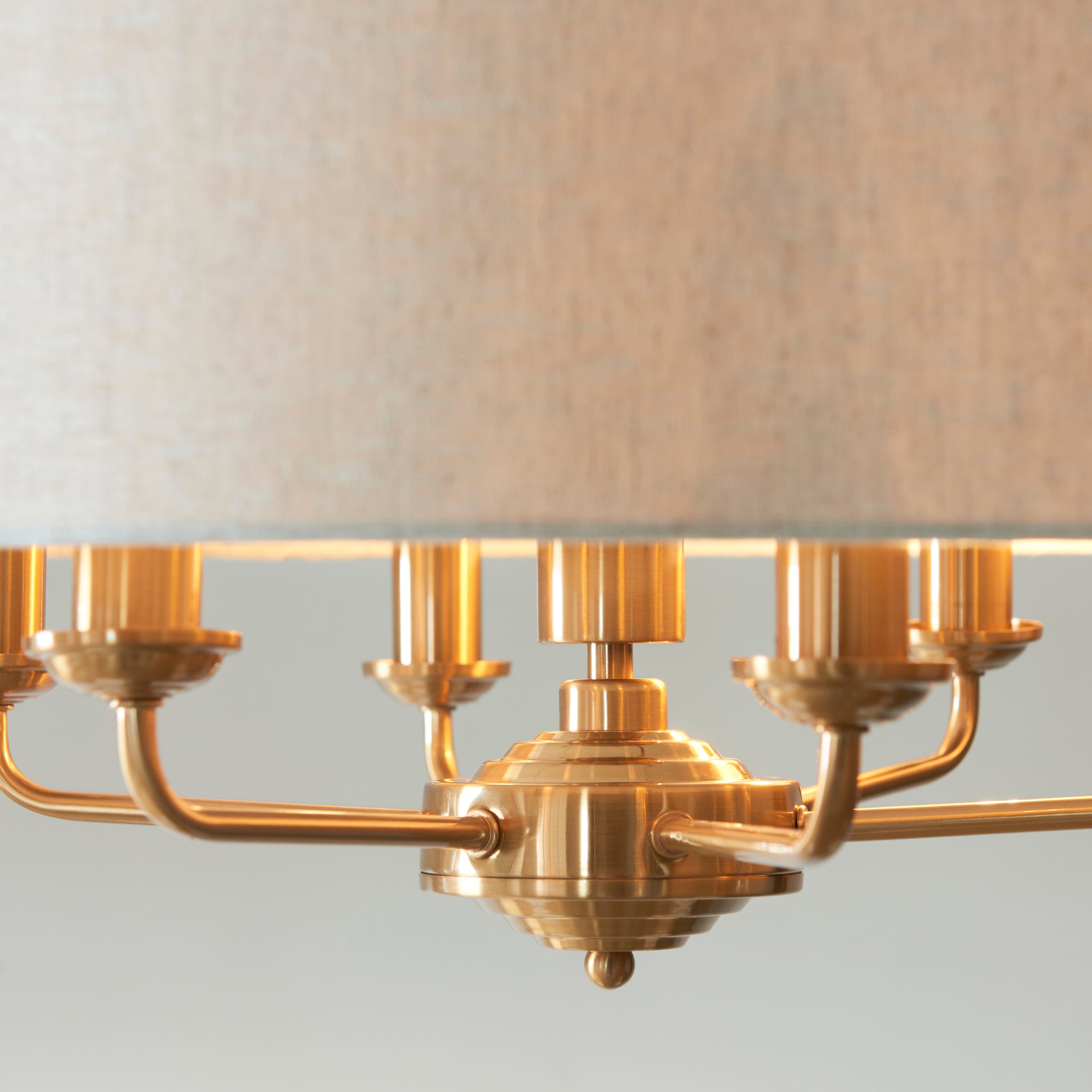 Endon Highclere 6 Light Pendant - Vintage Brass & Natural Linen