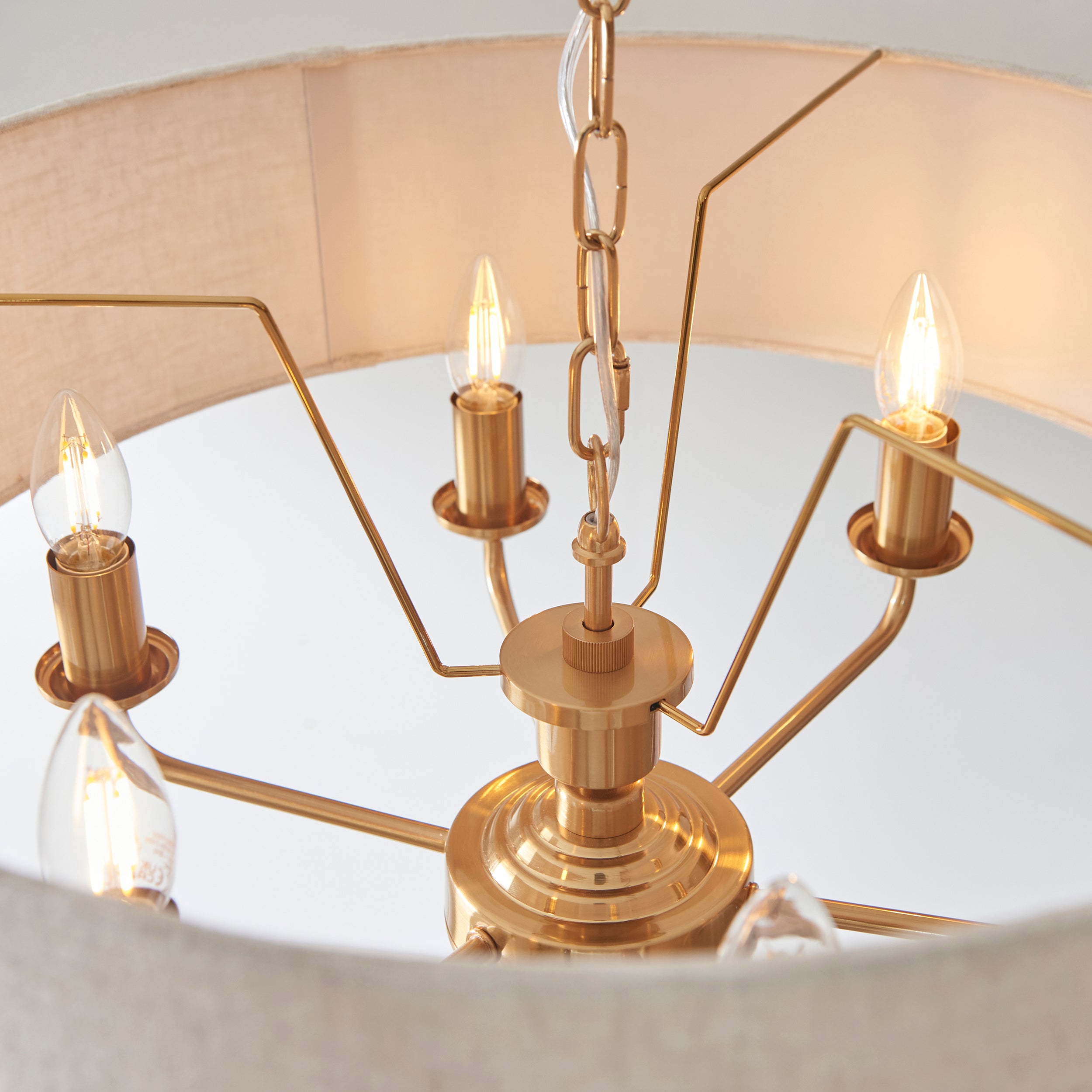 Endon Highclere 6 Light Pendant - Vintage Brass & Natural Linen