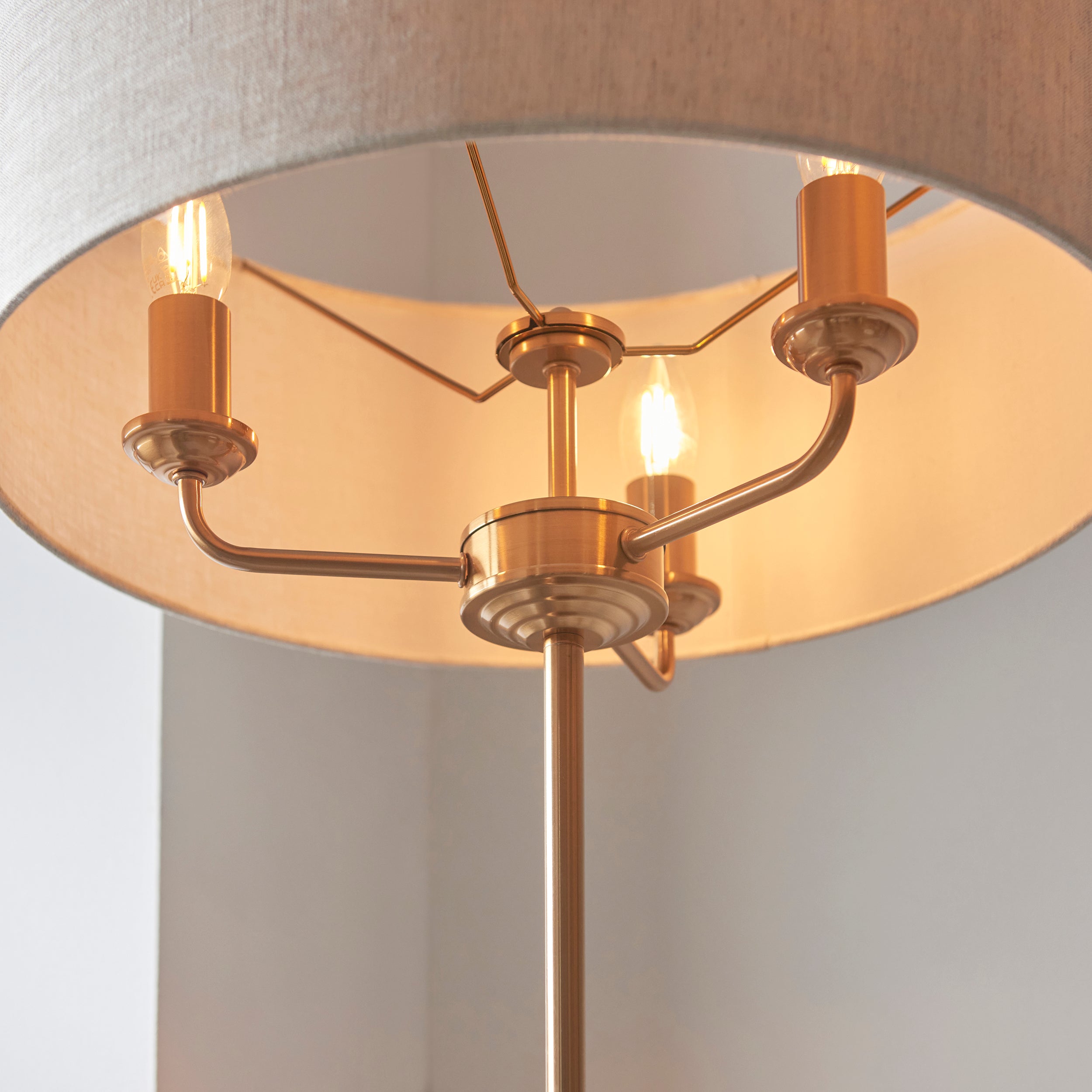 Endon Highclere 3 Light Floor - Vintage Brass & Natural Linen