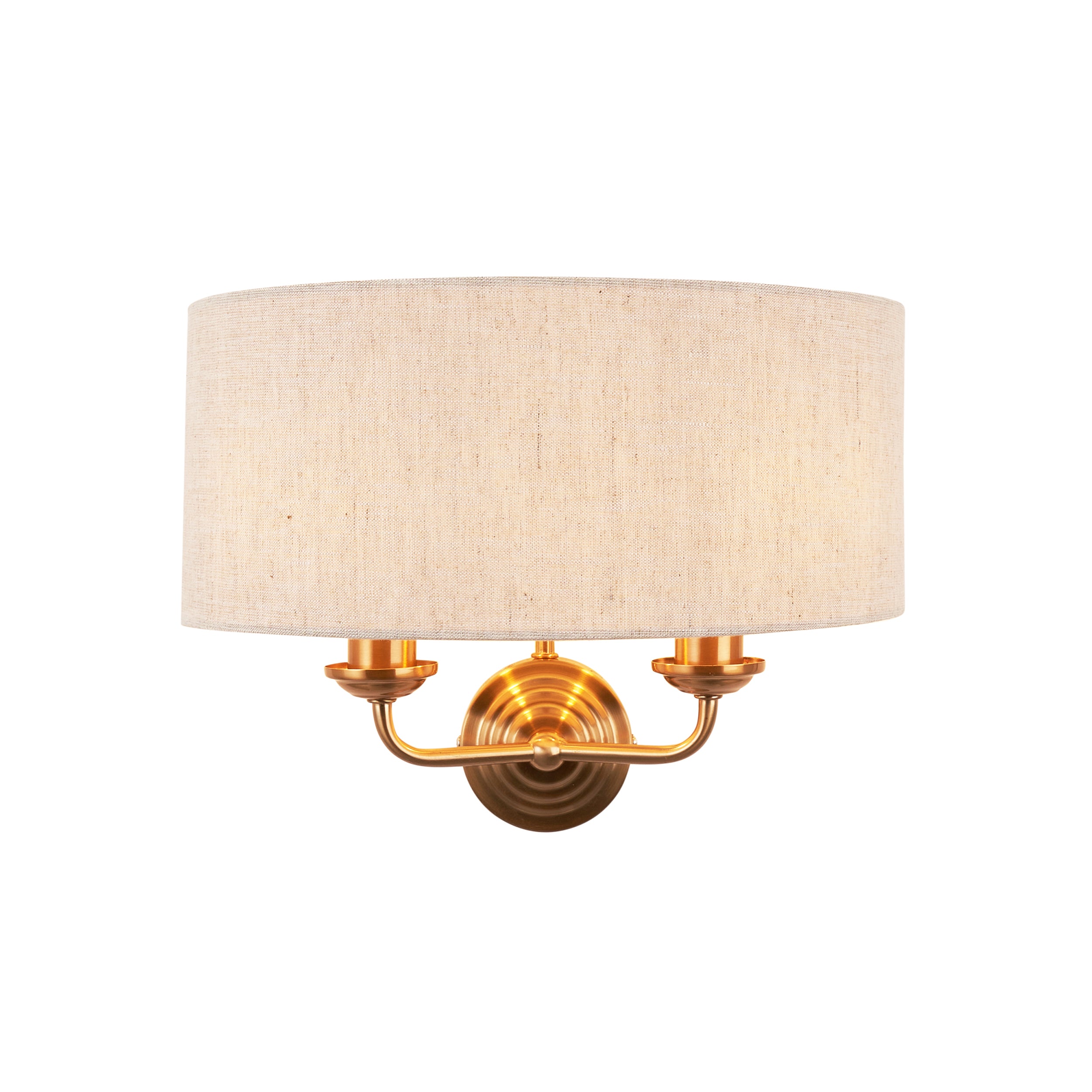 Endon Highclere 2 Light Wall - Vintage Brass & Natural Linen