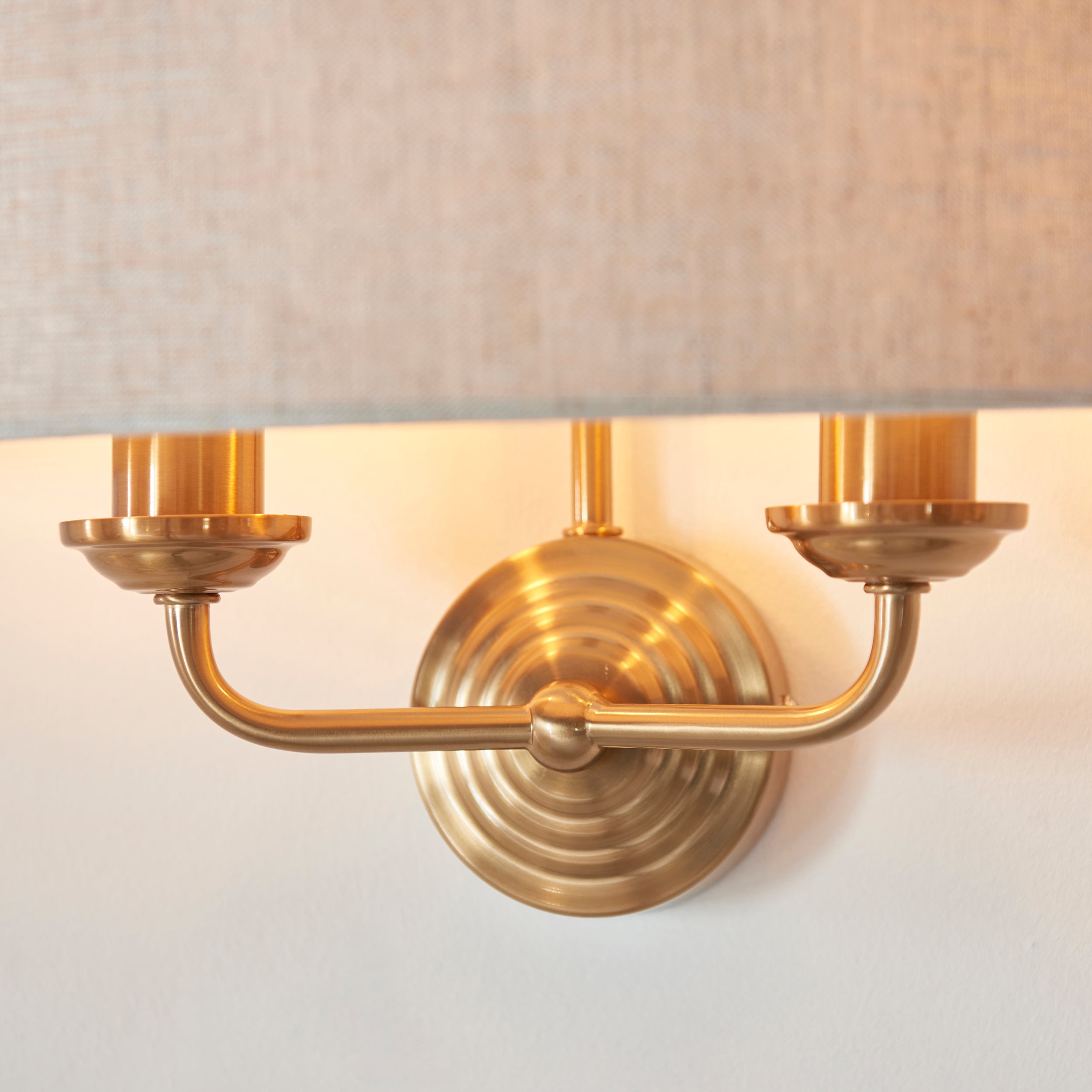 Endon Highclere 2 Light Wall - Vintage Brass & Natural Linen