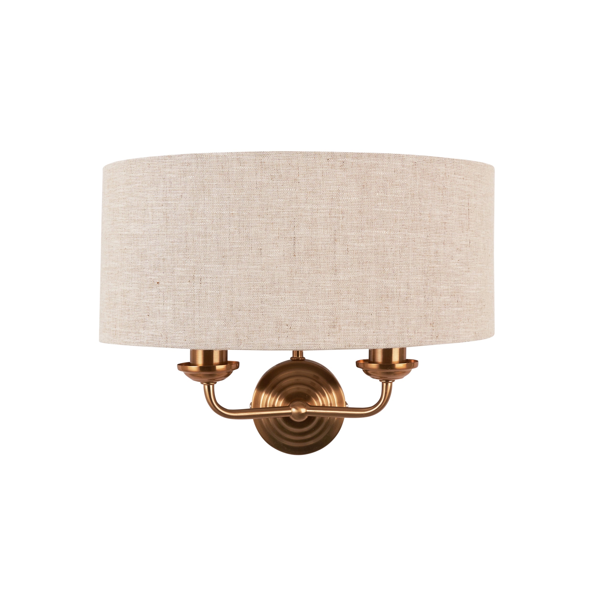 Endon Highclere 2 Light Wall - Vintage Brass & Natural Linen