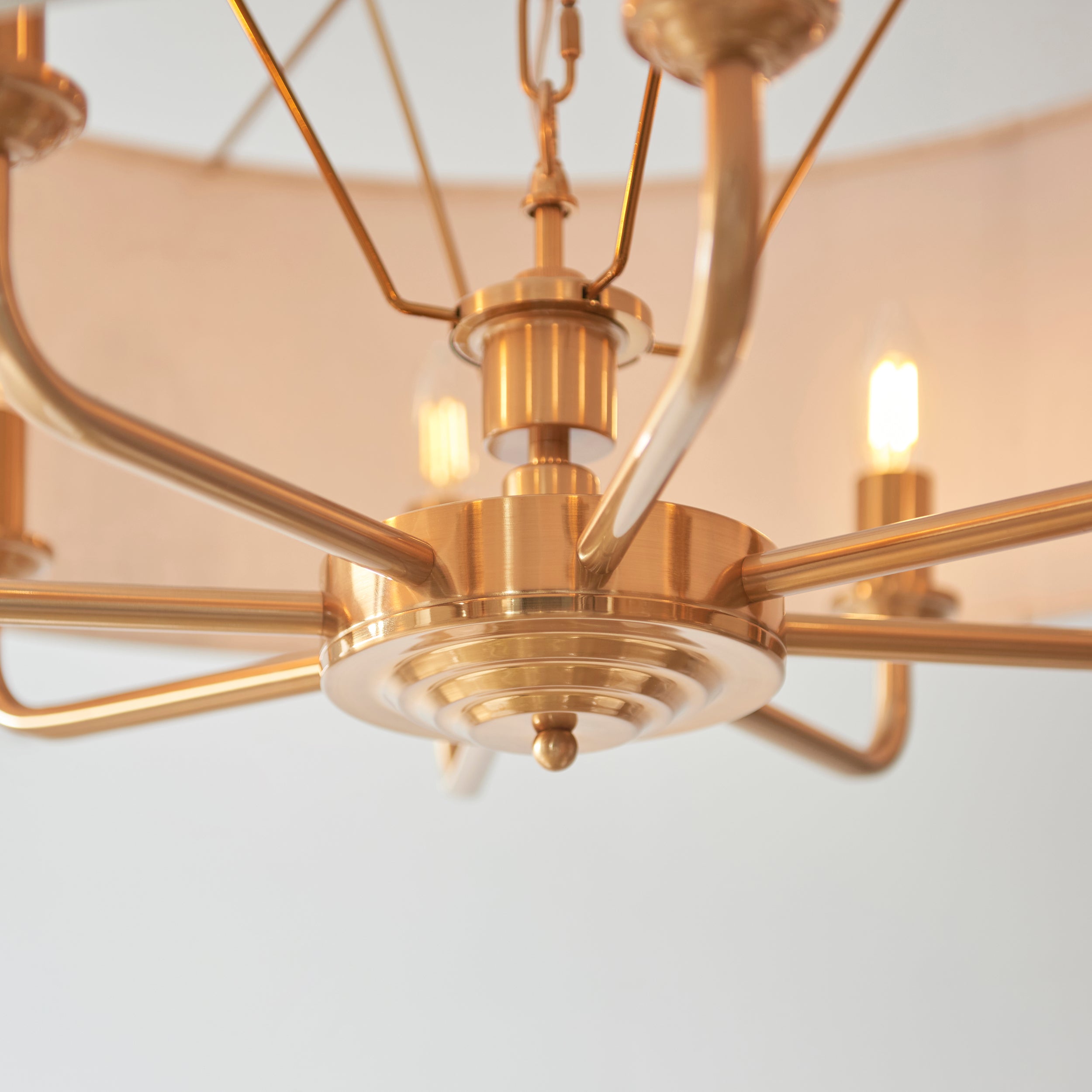 Endon Highclere 8 Light Pendant - Vintage Brass & Natural Linen