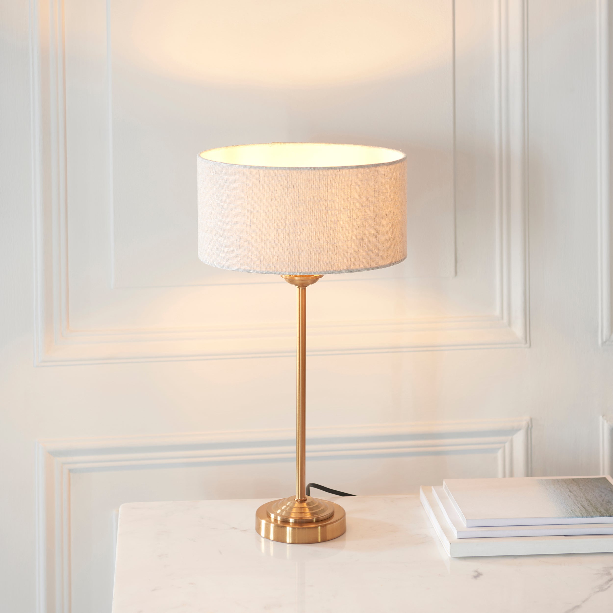 Endon Highclere Single Light Table Lamp - Vintage Brass & Natural Linen