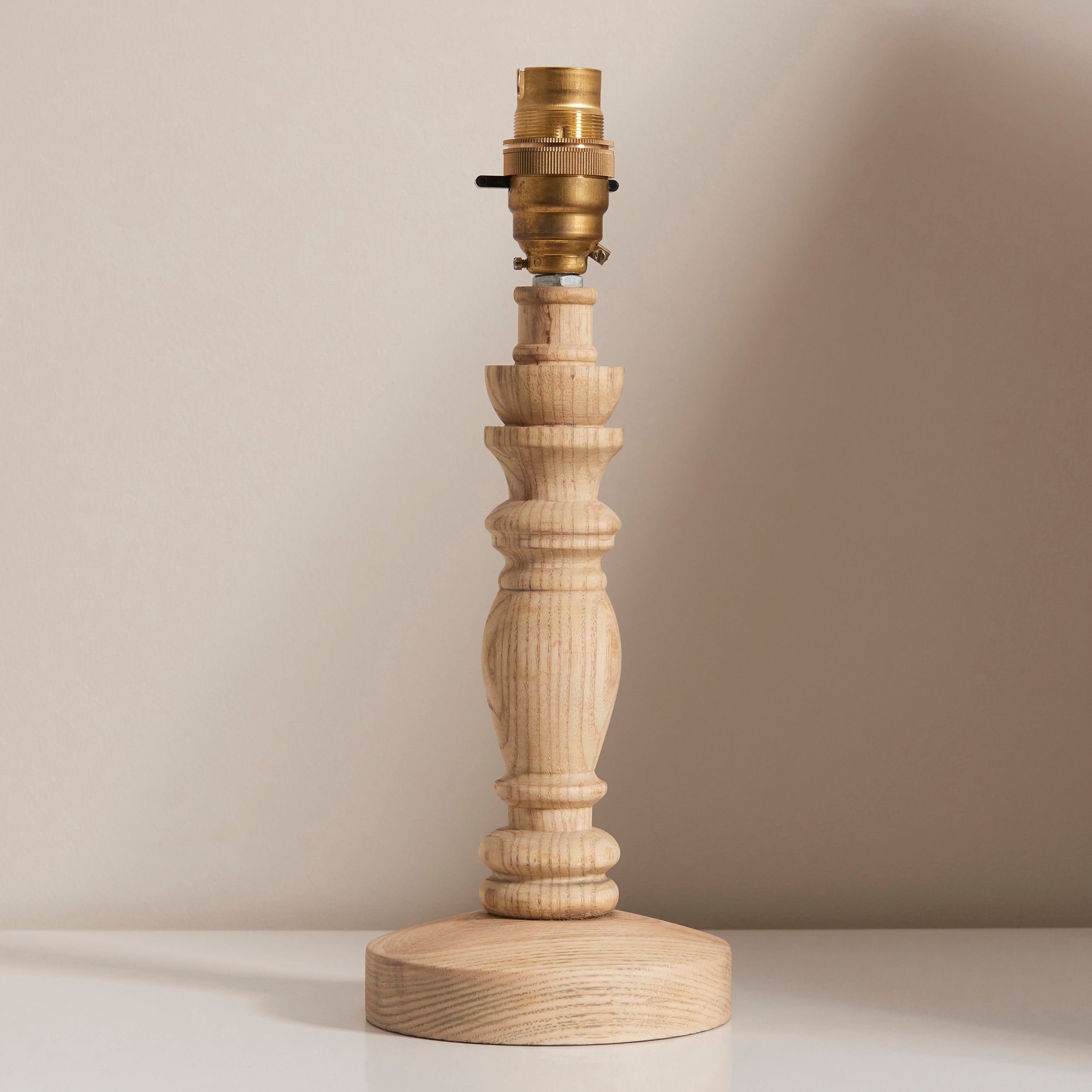 Endon Bibury Single Light Table Lamp - Natural Ash & Brushed Aged Brass Plate
