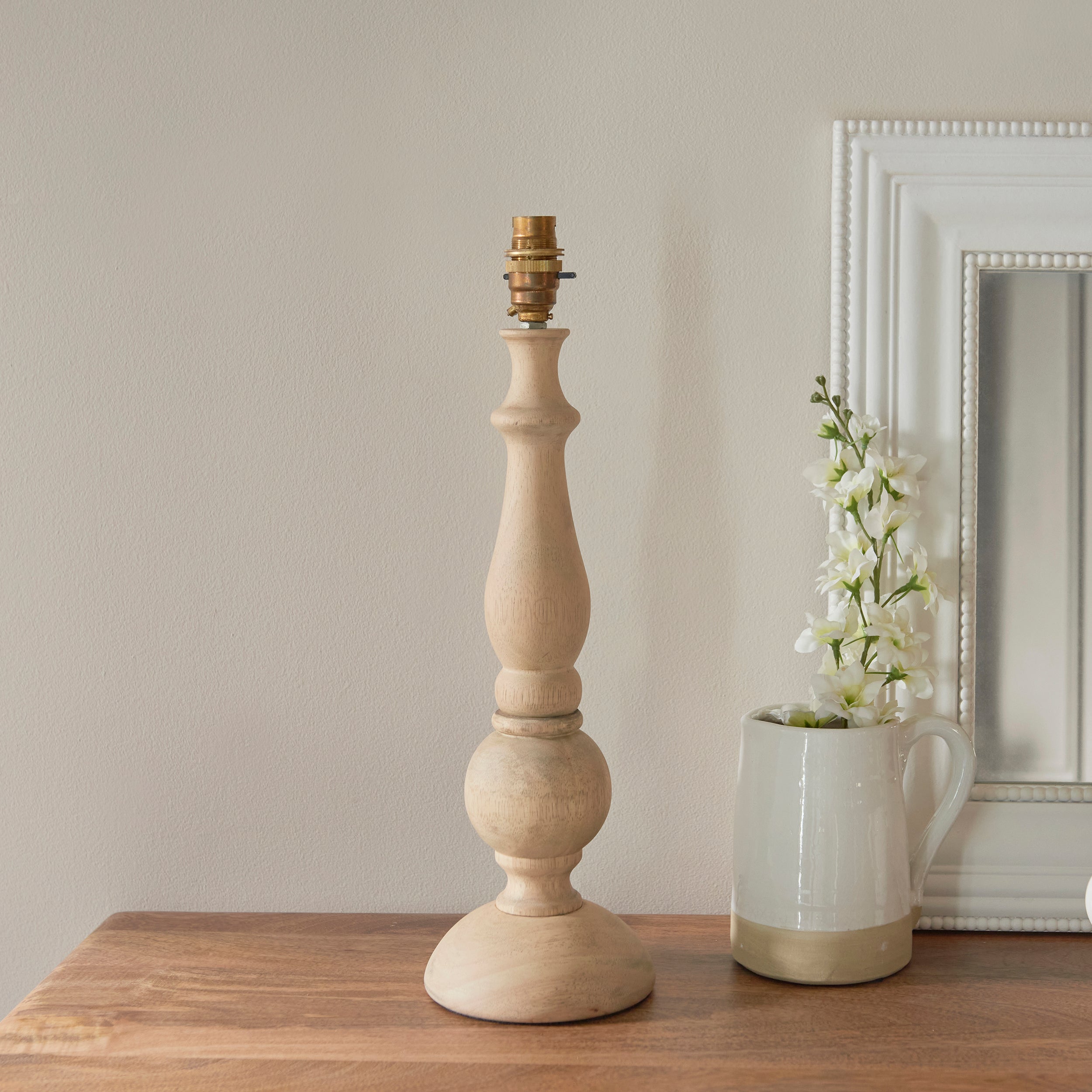 Endon Hidcote Single Light Table Lamp - Natural Wood & Brushed Aged Brass Plate
