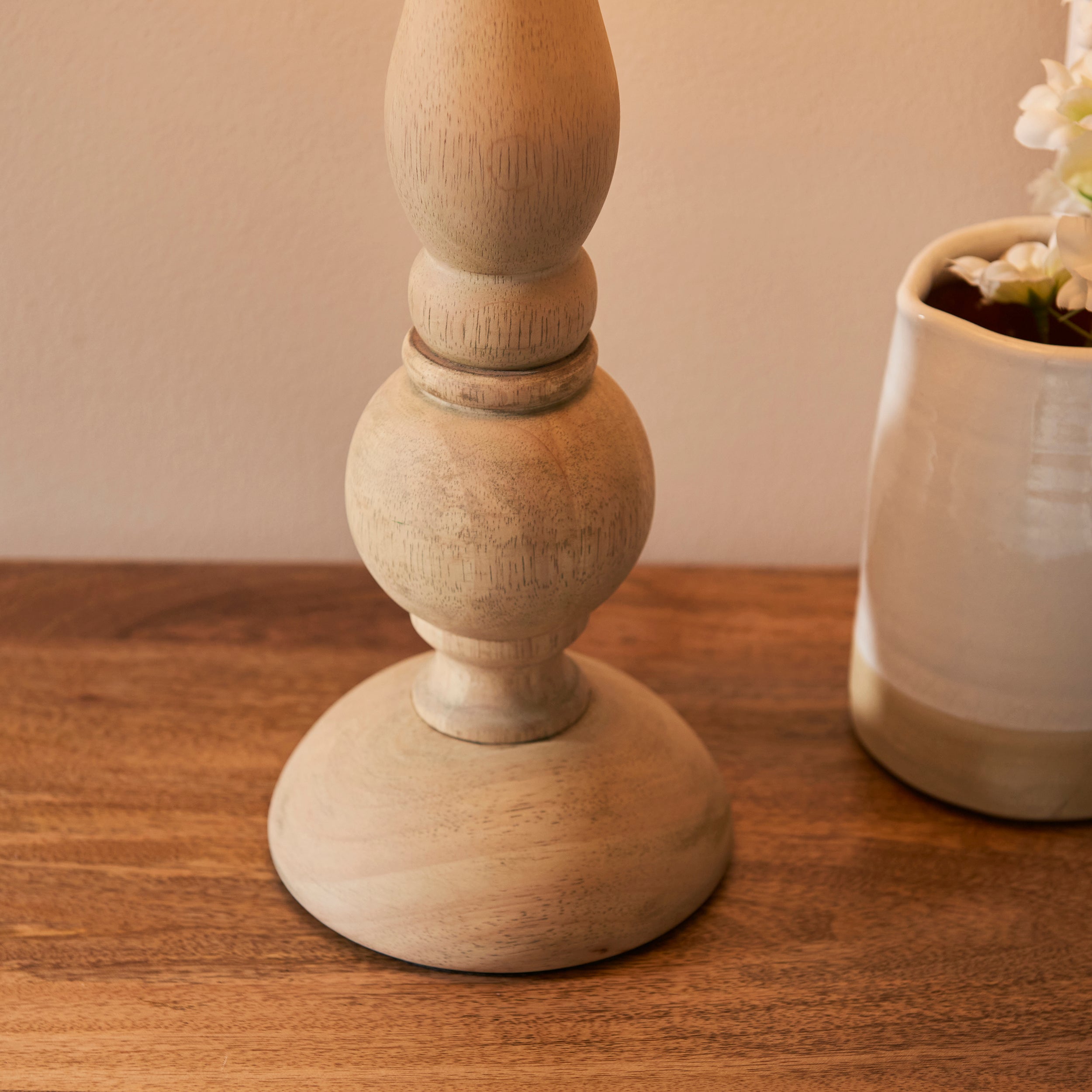 Endon Hidcote Single Light Table Lamp - Natural Wood & Brushed Aged Brass Plate