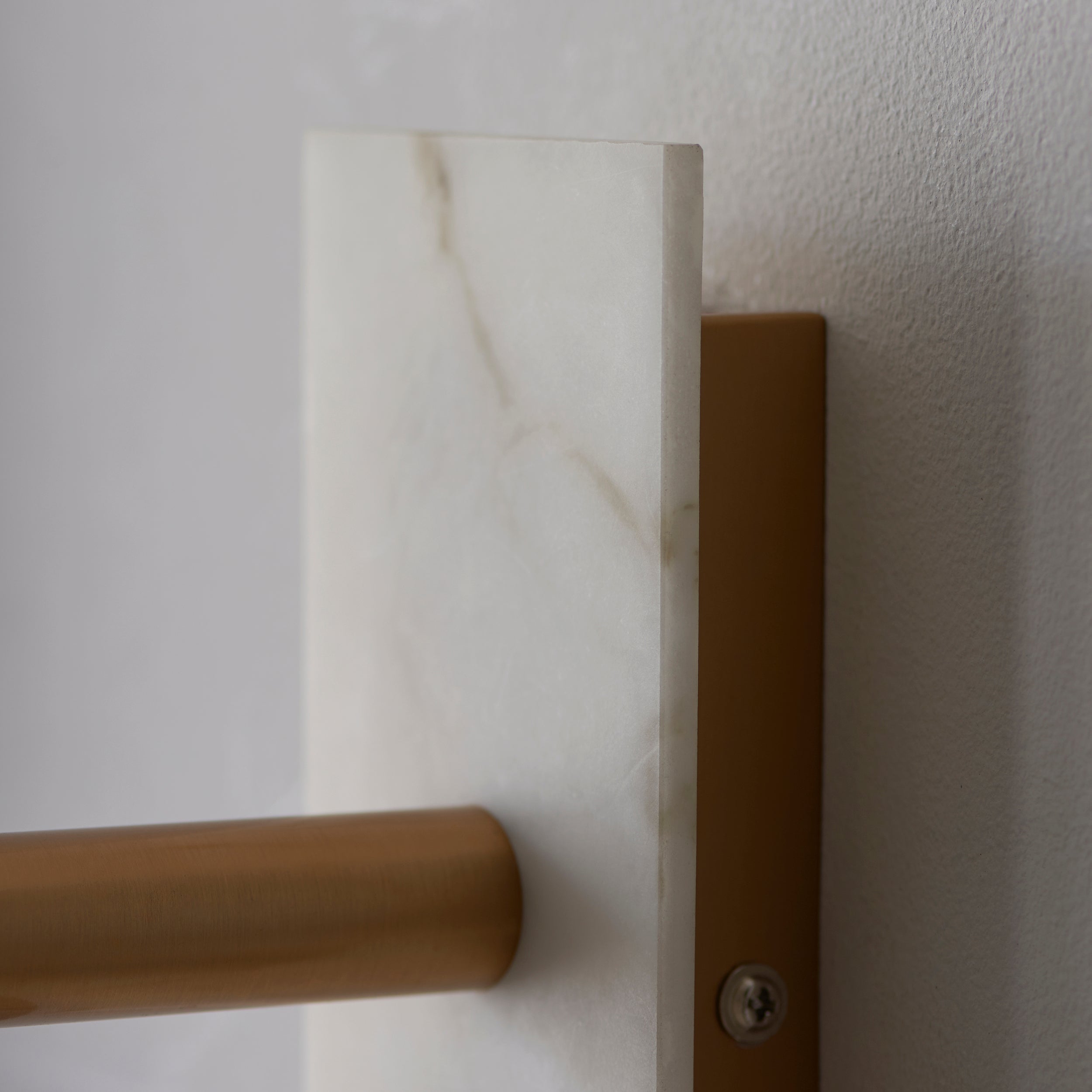 Utopia Spire Single White Marble Wall Light - Vintage Brass & Natural Tapered Shade