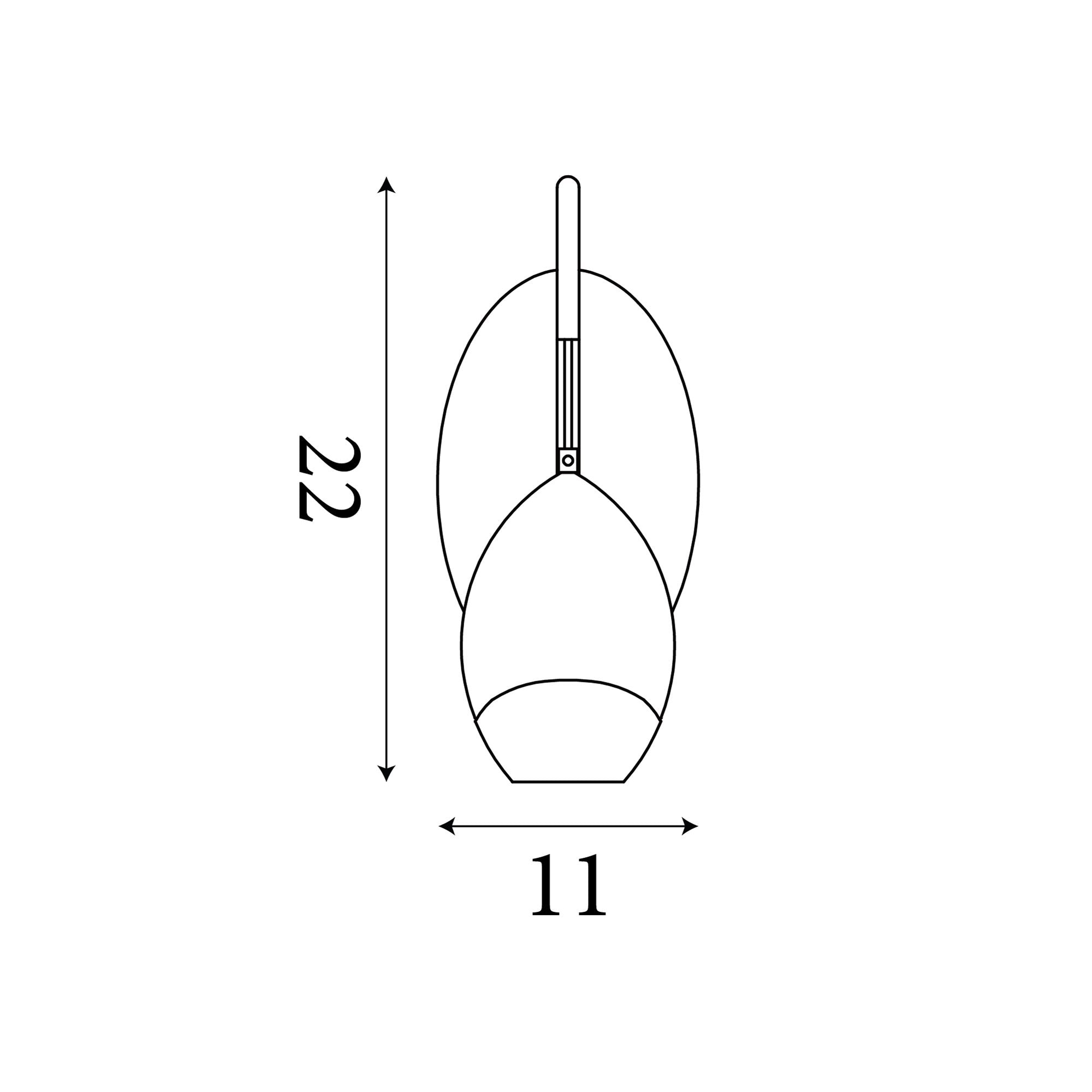 Technical line drawing of the Seeds 1 Light Wall Light showing overall dimensions of 22cm height and 11cm width