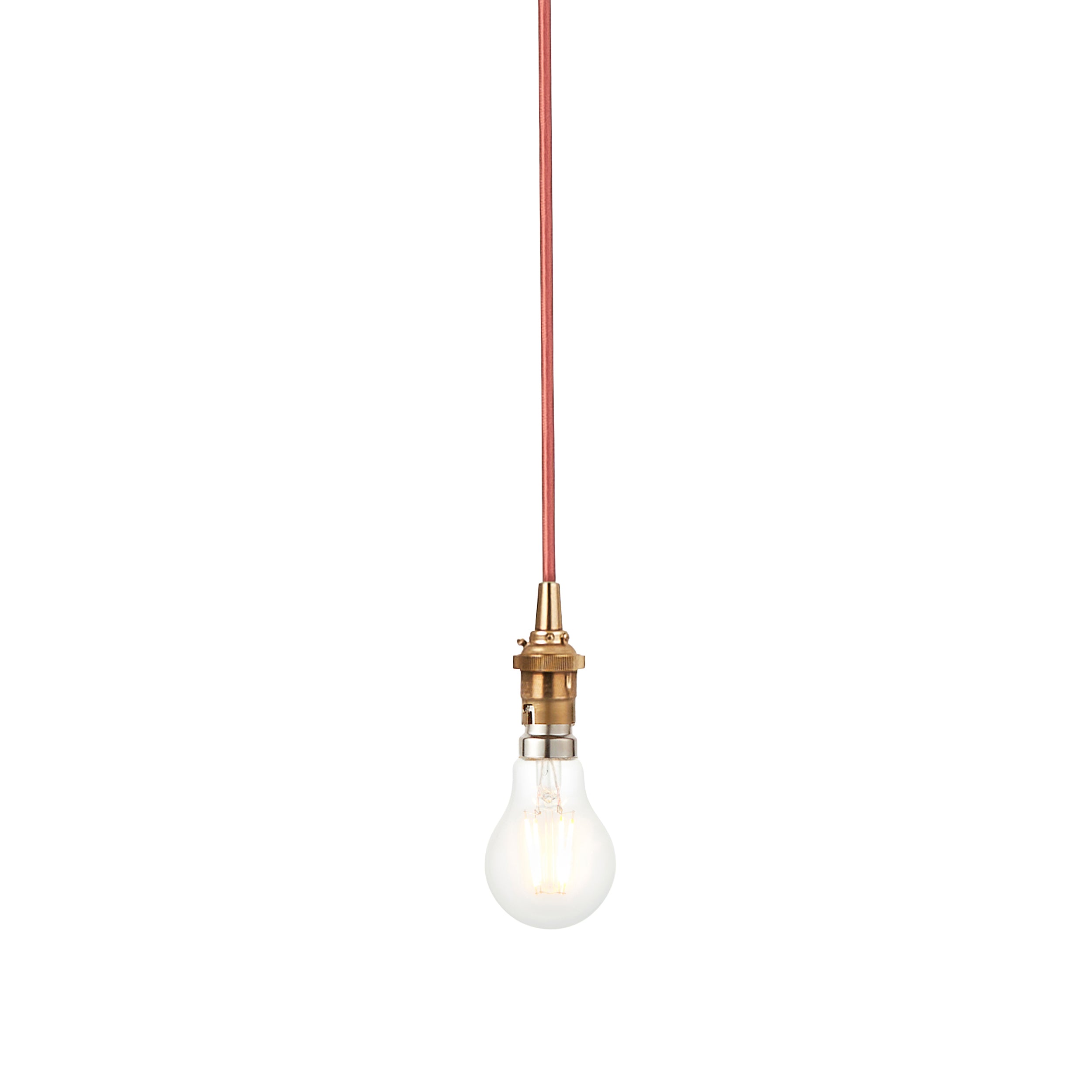 Endon Eltham Single Light Pendant - Brushed Aged Brass Plate & Red Flex