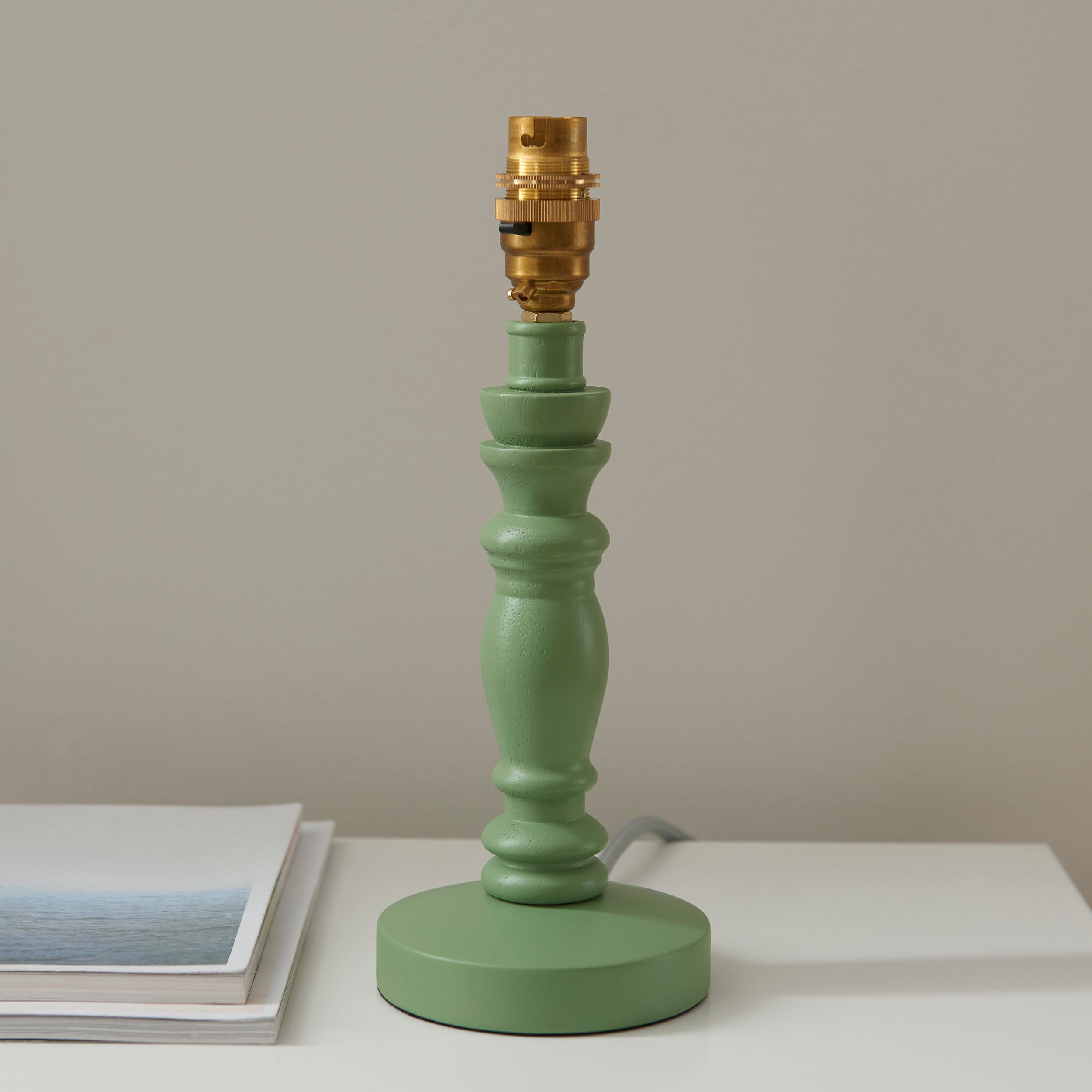 Endon Bibury Single Light Table Lamp - Satin Cotswold Green Paint & Brushed Aged Brass Plate