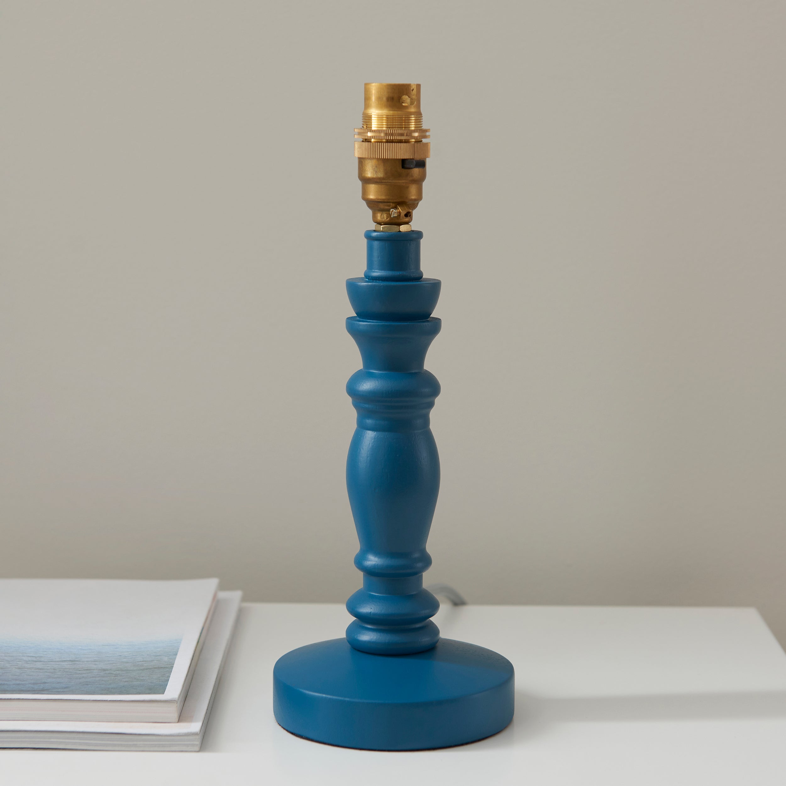 Endon Bibury Single Light Table Lamp - Satin Marlin Blue Paint & Brushed Aged Brass Plate