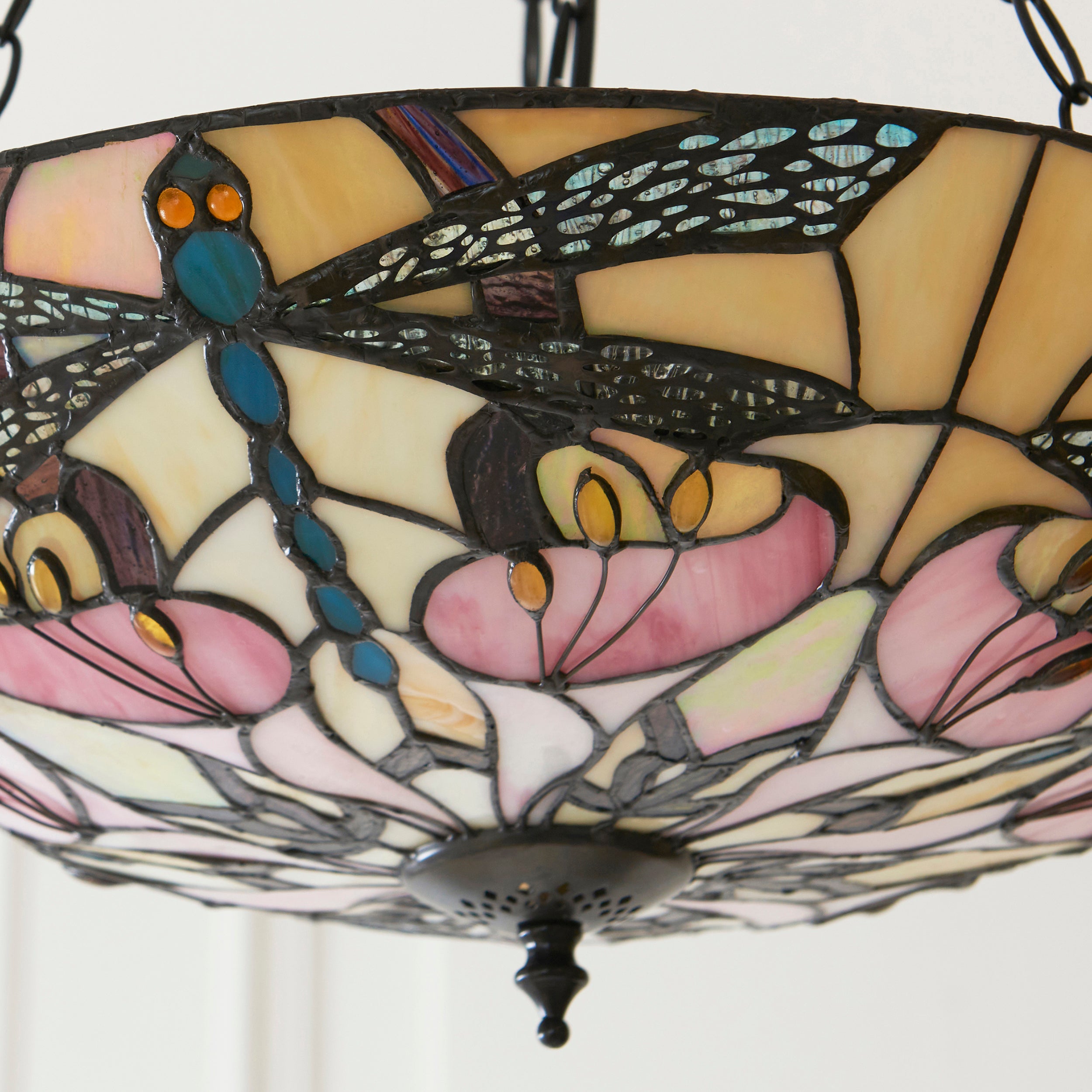 Interiors 1900 Ashton Large Inverted 3 Light Pendant - Handcrafted Tiffany Style Glass
