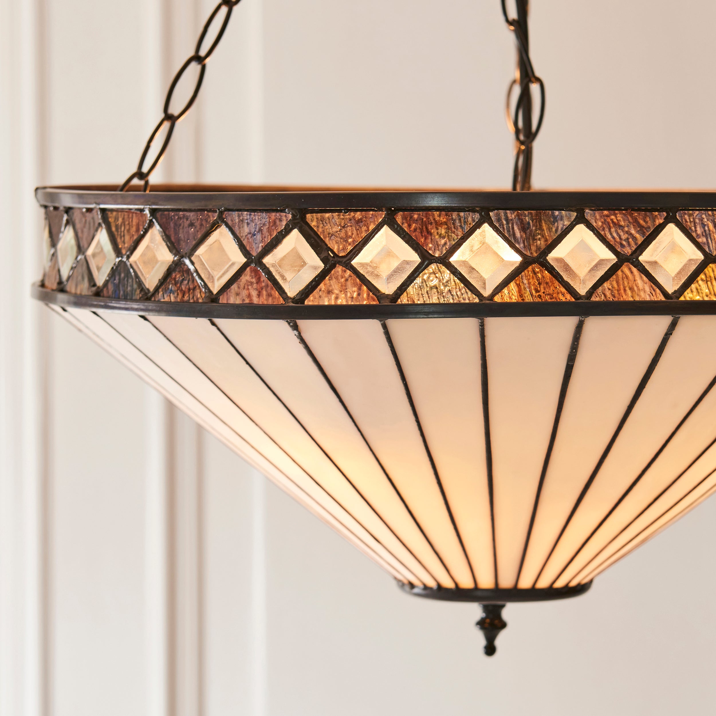 Interiors 1900 Fargo 3 Light Large Inverted Pendant - Handcrafted Tiffany Style Glass