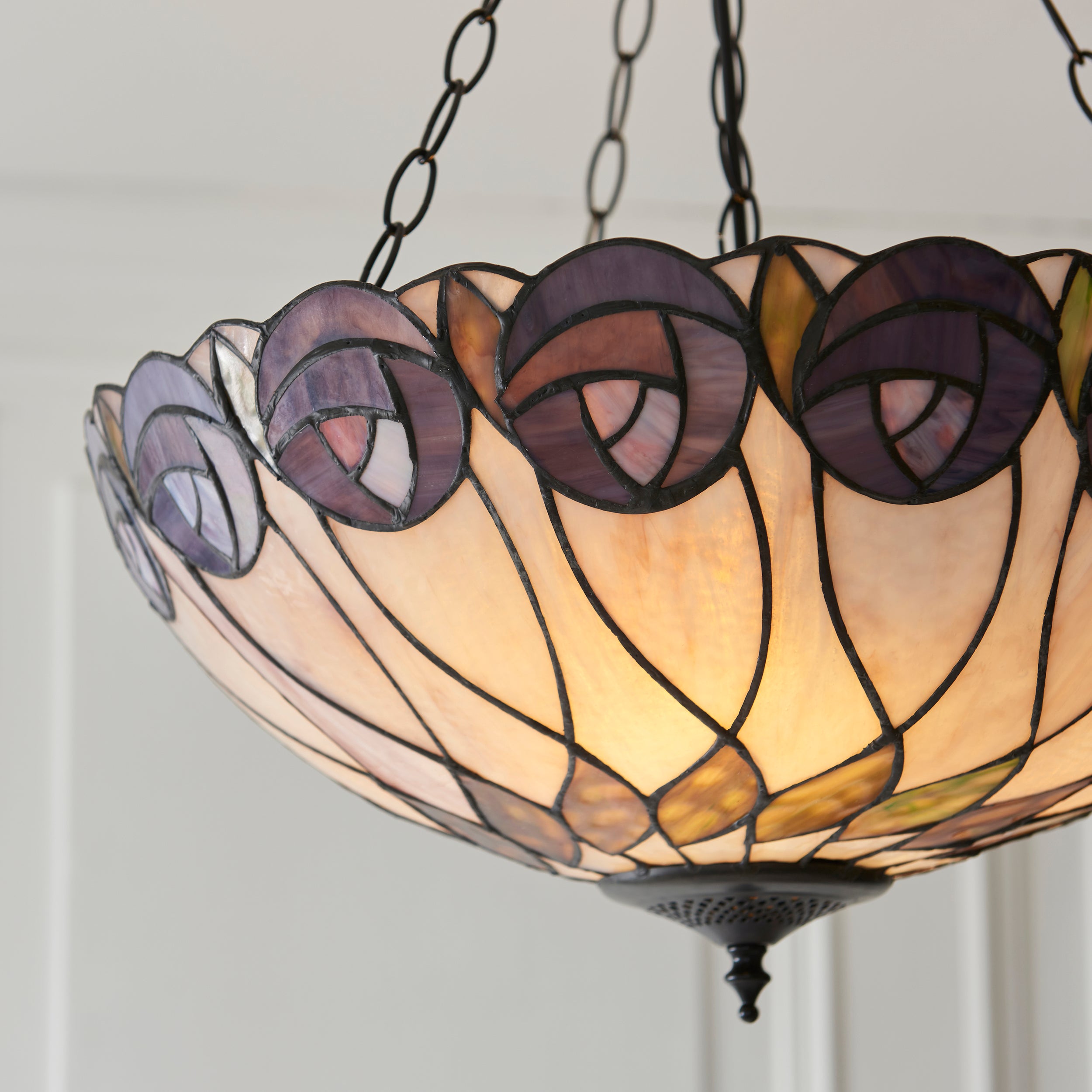Interiors 1900 Hutchinson Large Inverted 3 Light Pendant - Handcrafted Tiffany Style Glass