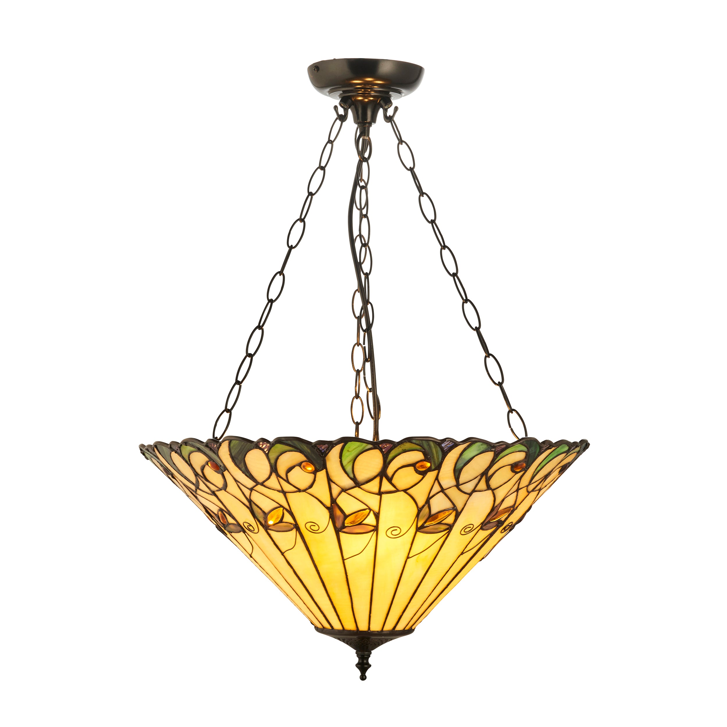 Interiors 1900 Jamelia 3 Light Inverted Pendant - Handcrafted Tiffany Style Glass