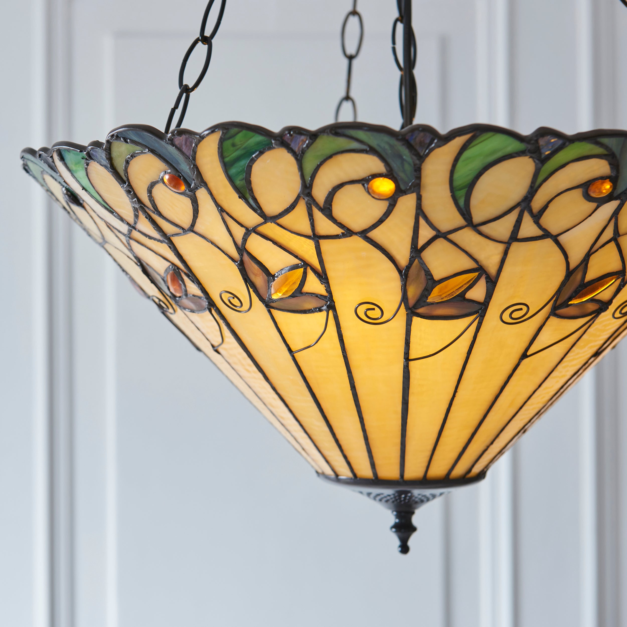 Interiors 1900 Jamelia 3 Light Inverted Pendant - Handcrafted Tiffany Style Glass