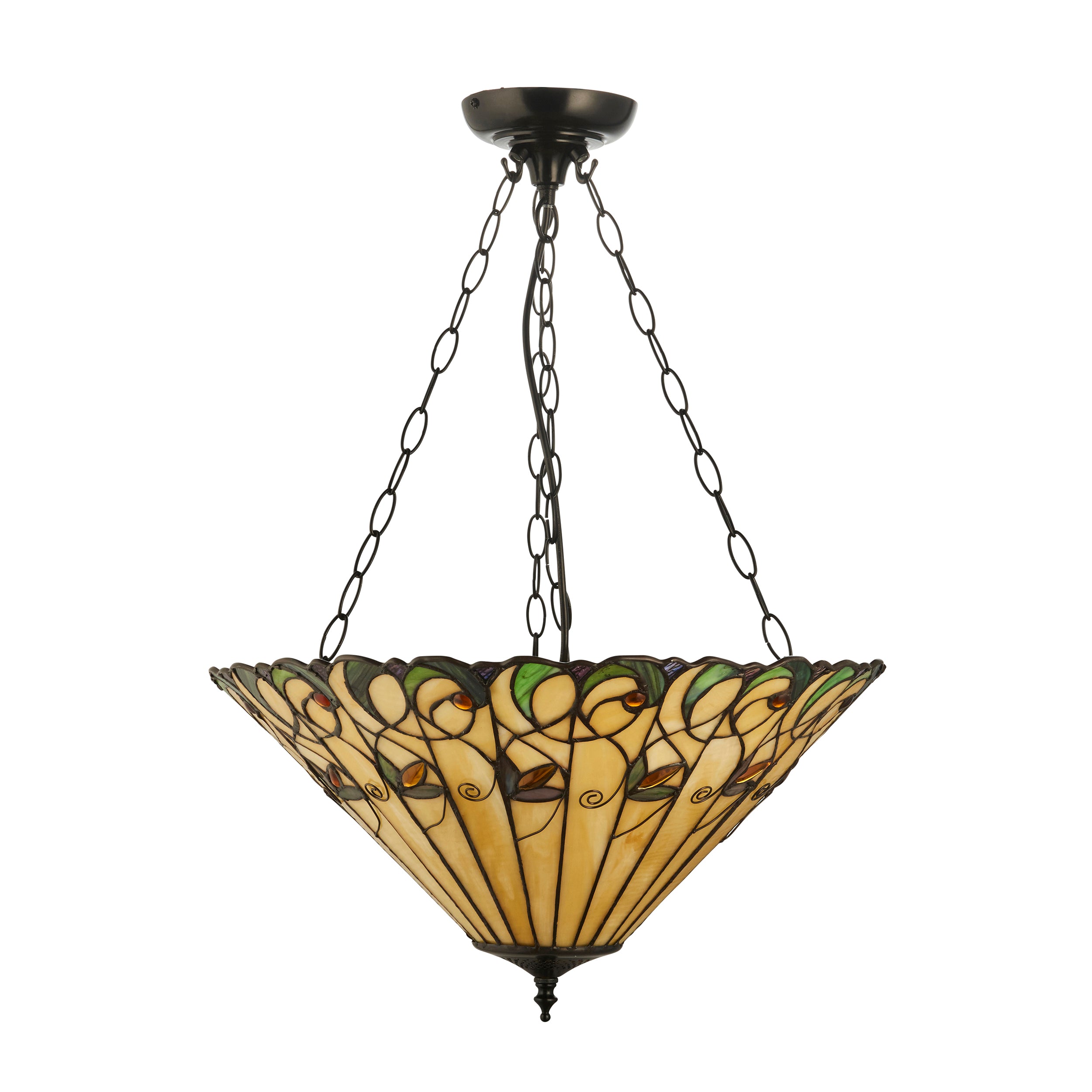 Interiors 1900 Jamelia 3 Light Inverted Pendant - Handcrafted Tiffany Style Glass