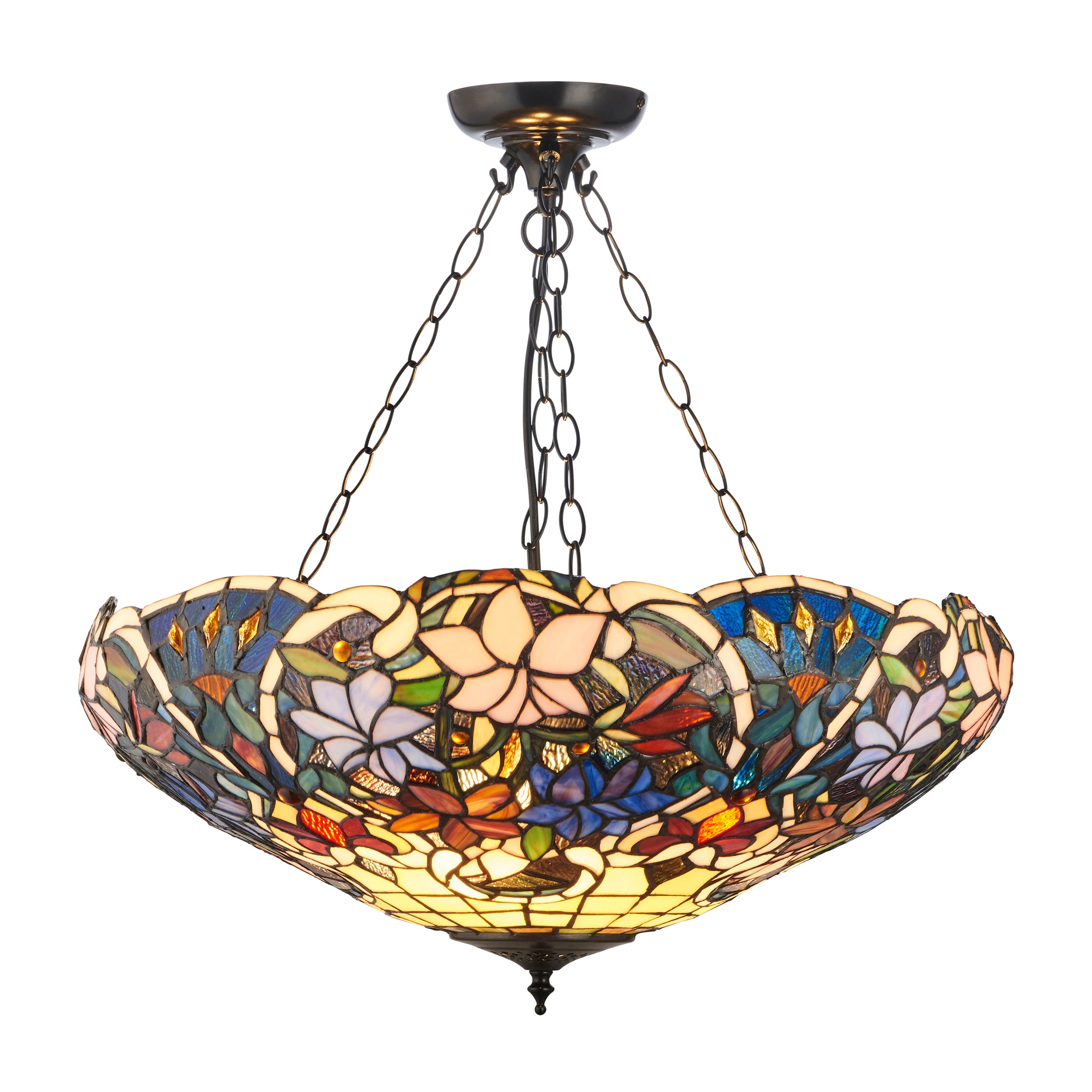 Interiors 1900 Sullivan 3 Light Inverted Pendant - Handcrafted Tiffany Style Glass