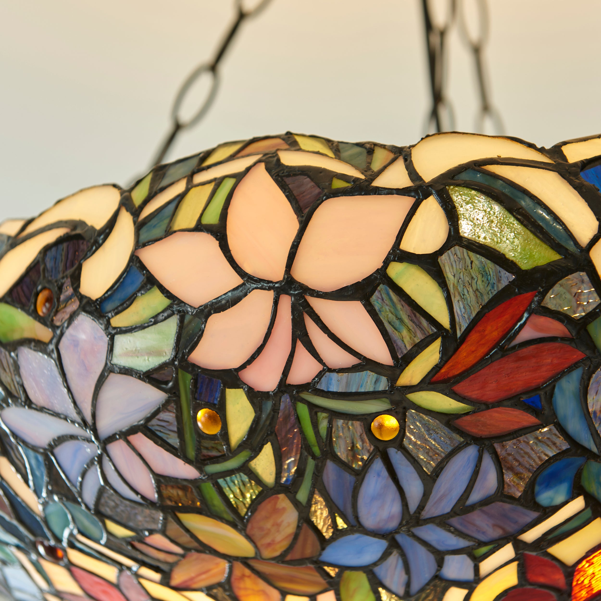 Interiors 1900 Sullivan 3 Light Inverted Pendant - Handcrafted Tiffany Style Glass