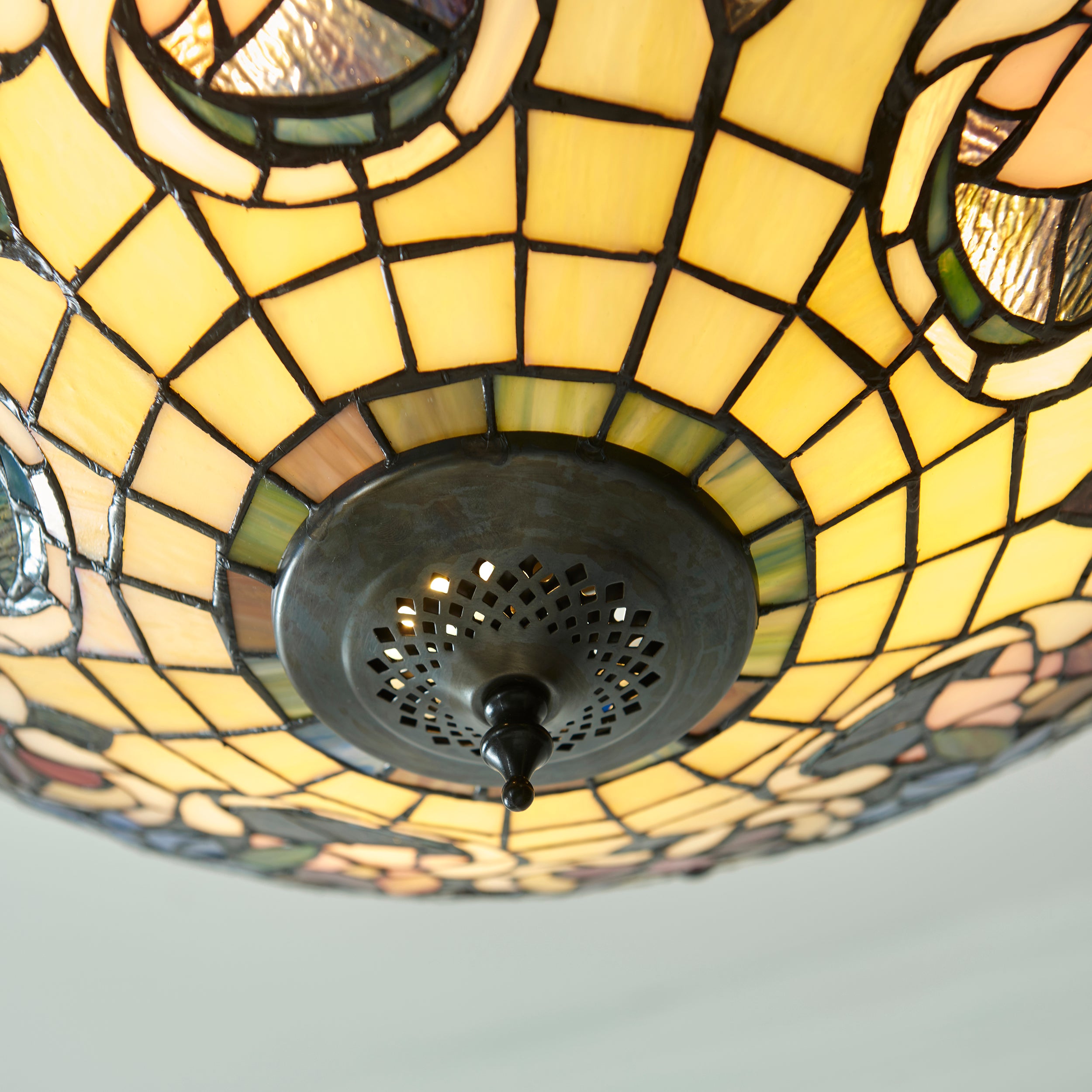 Interiors 1900 Sullivan 3 Light Inverted Pendant - Handcrafted Tiffany Style Glass