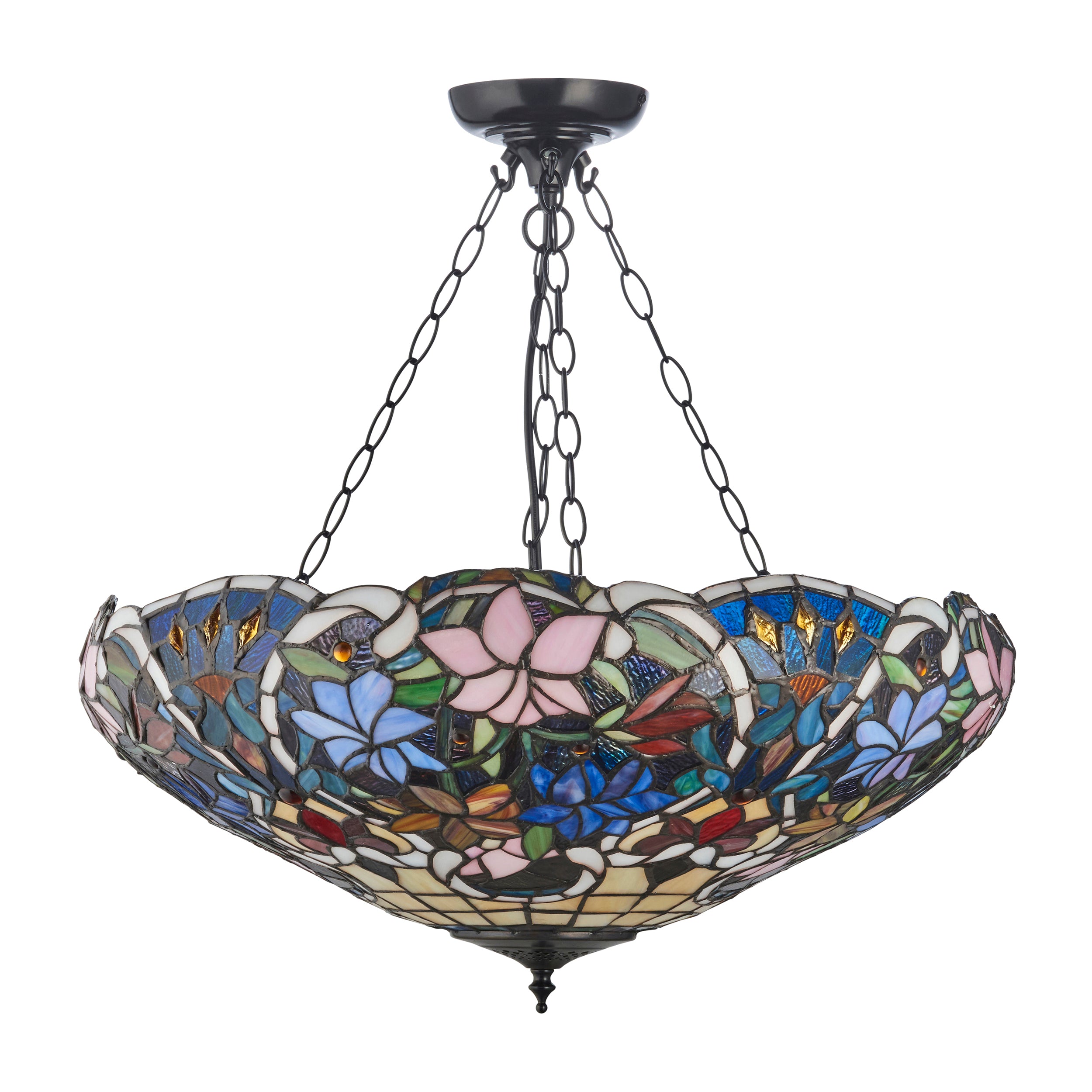 Interiors 1900 Sullivan 3 Light Inverted Pendant - Handcrafted Tiffany Style Glass