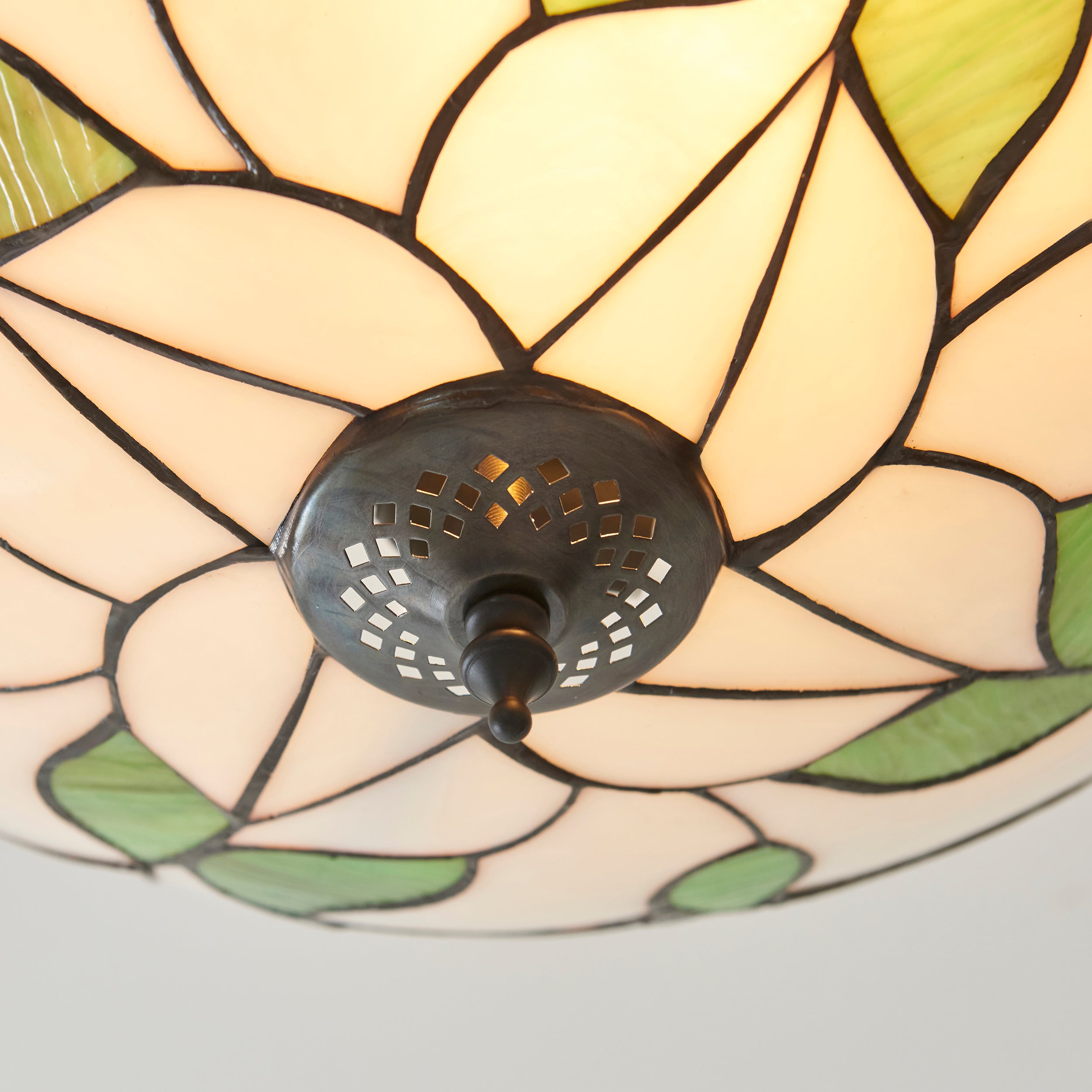 Interiors 1900 Botanica Large 3 Light Semi Flush Pendant -Handcrafted Tiffany Style Glass