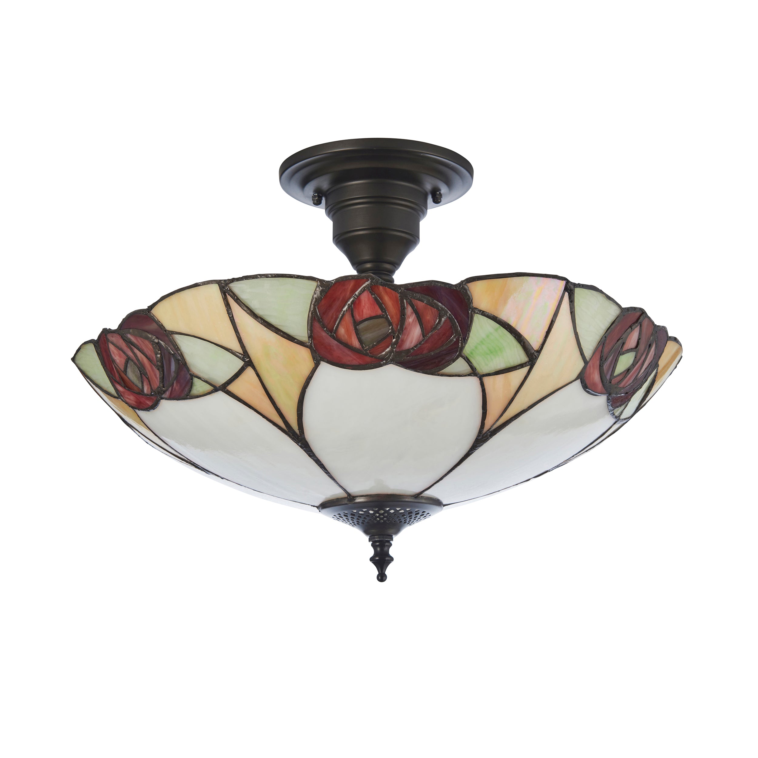 Interiors 1900 Ingram 3 Light Semi Flush Pendant -Handcrafted Tiffany Style Glass